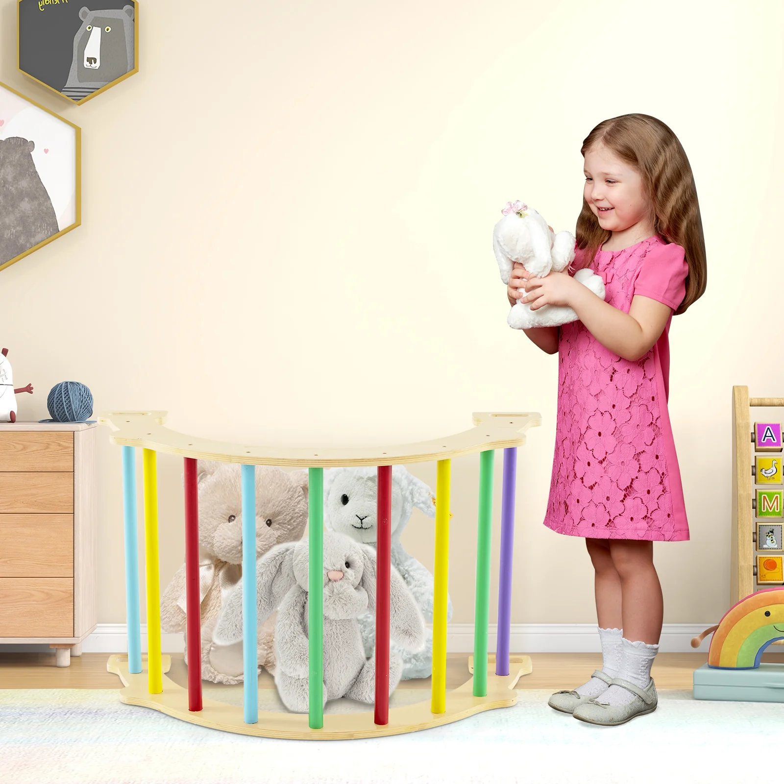 HONEY JOY Kids Climber Arch Rocker with Cushion, 4-In-1 Convertible Wooden Arch Climbing Ladder - Image 11