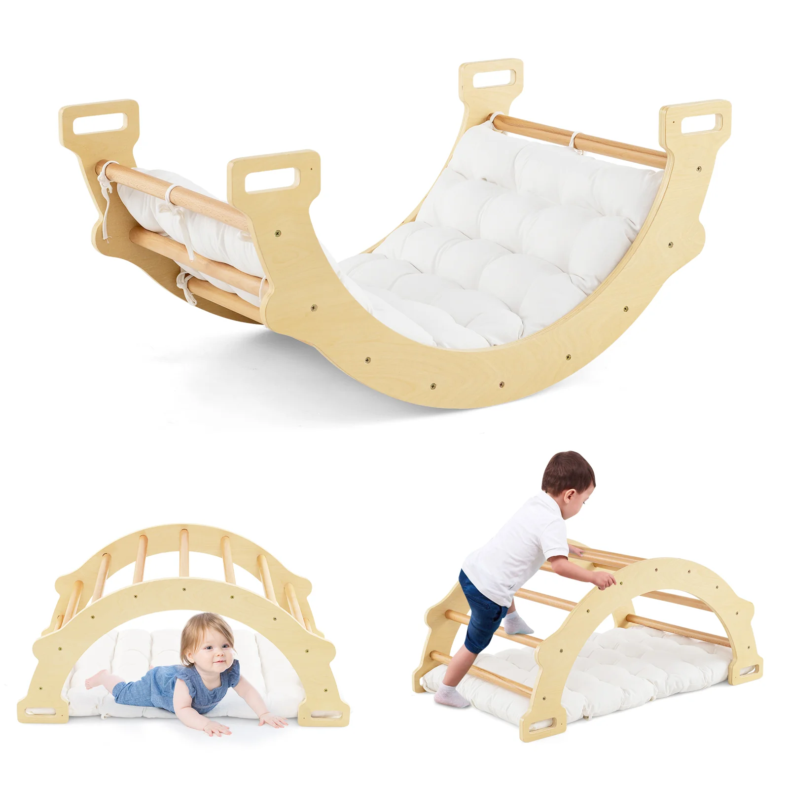 HONEY JOY Kids Climber Arch Rocker with Cushion, 4-In-1 Convertible Wooden Arch Climbing Ladder - Image 12