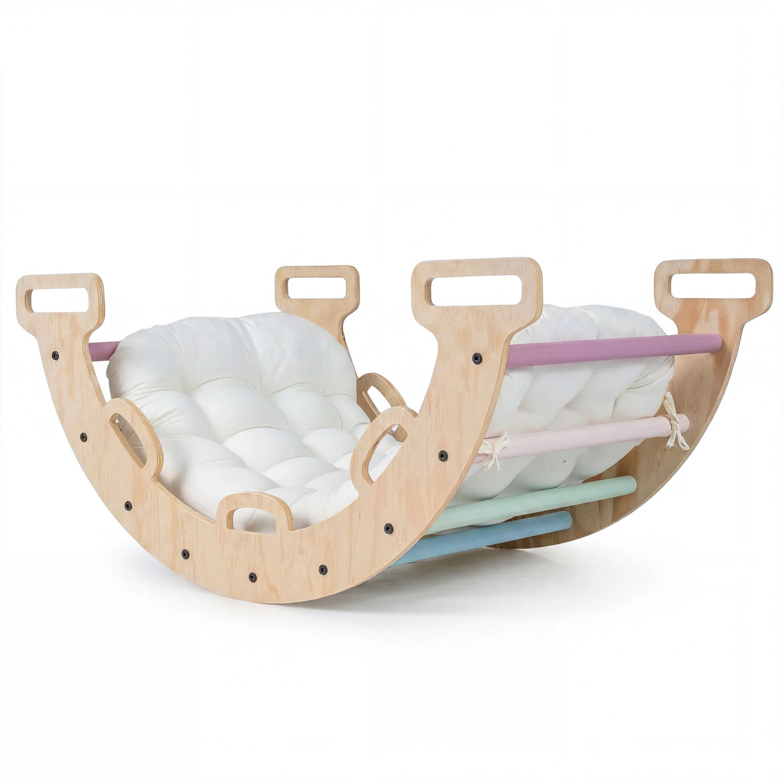 HONEY JOY Kids Climber Arch Rocker with Cushion, 4-In-1 Convertible Wooden Arch Climbing Ladder - Image 13