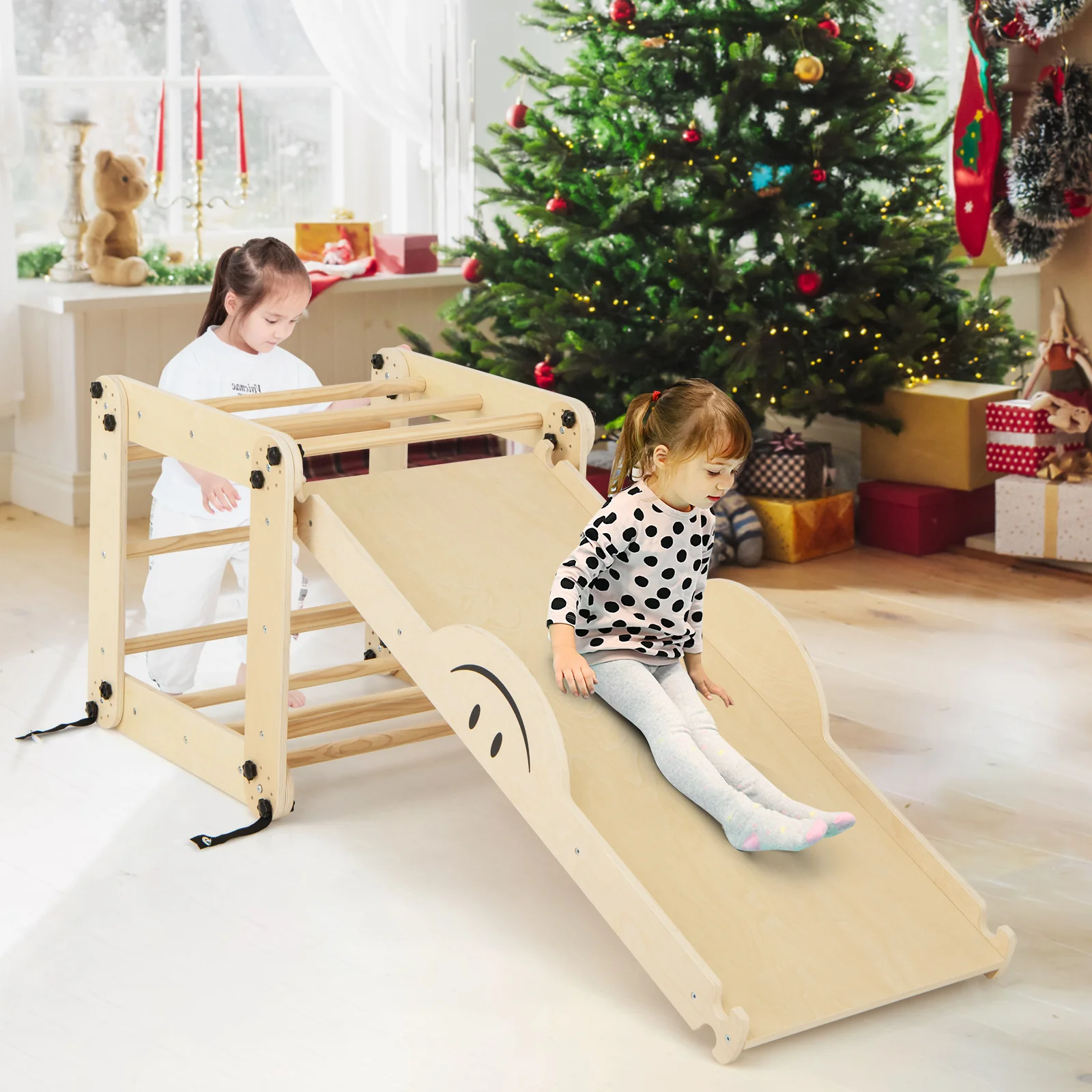 HONEY JOY Kids Climbing Playset, Children Triangle Ladder Play Toy Indoor Jungle Gym w/Reversible Ramp - Image 5