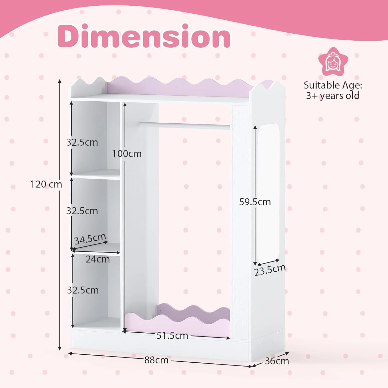 HONEY JOY Kids Clothing Rack with Mirror, Children Dress Up Center - Image 3