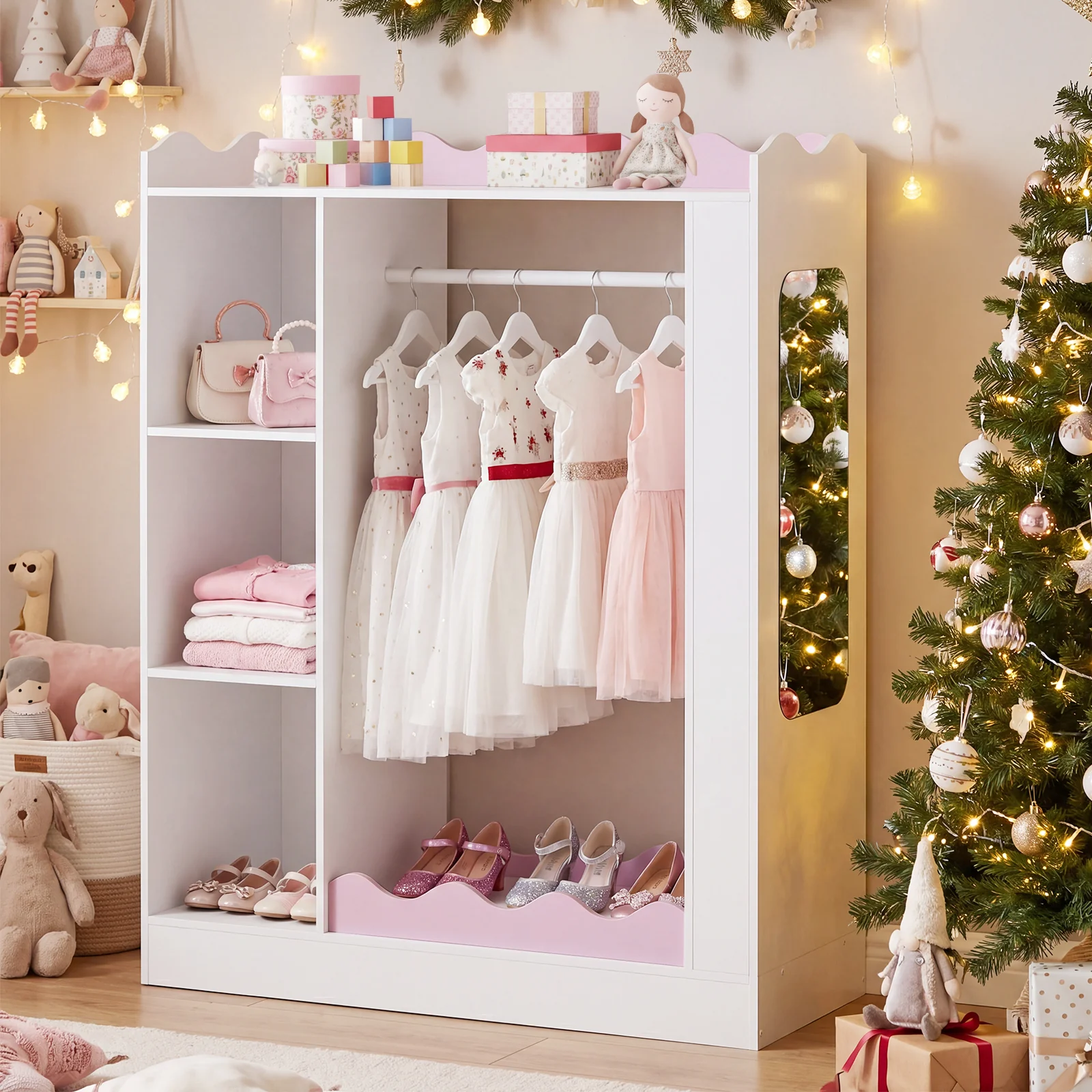 HONEY JOY Kids Clothing Rack with Mirror, Children Dress Up Center - Image 4