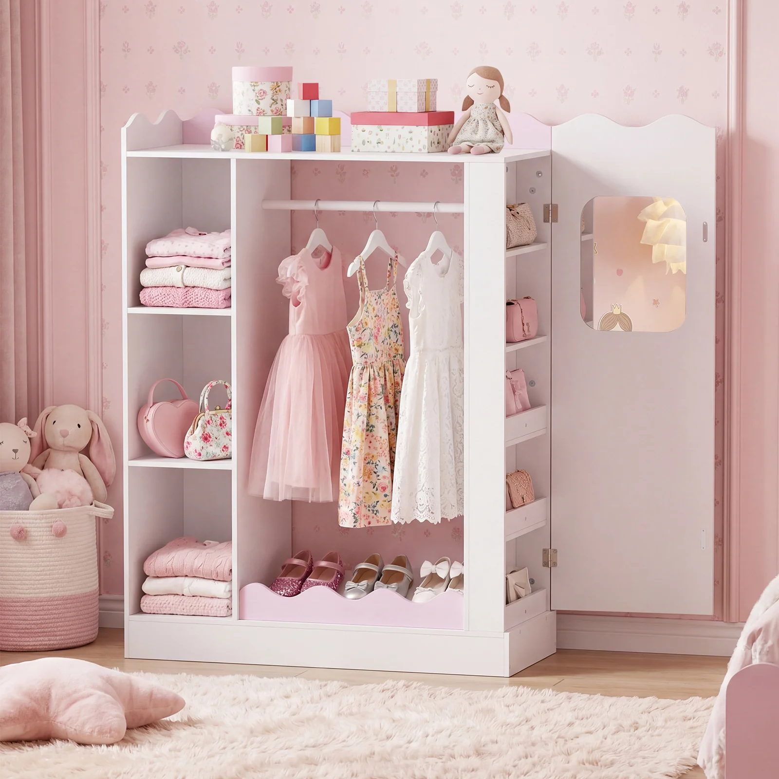 HONEY JOY Kids Clothing Rack with Mirror, Children Dress Up Center - Image 5
