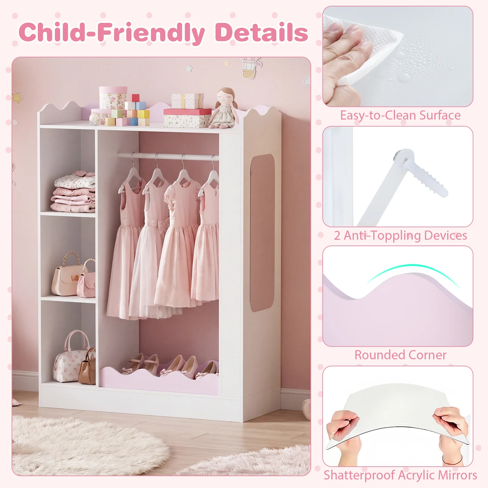 HONEY JOY Kids Clothing Rack with Mirror, Children Dress Up Center - Image 6