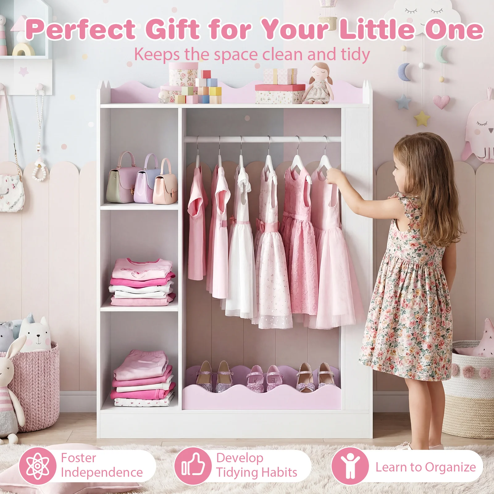 HONEY JOY Kids Clothing Rack with Mirror, Children Dress Up Center - Image 9