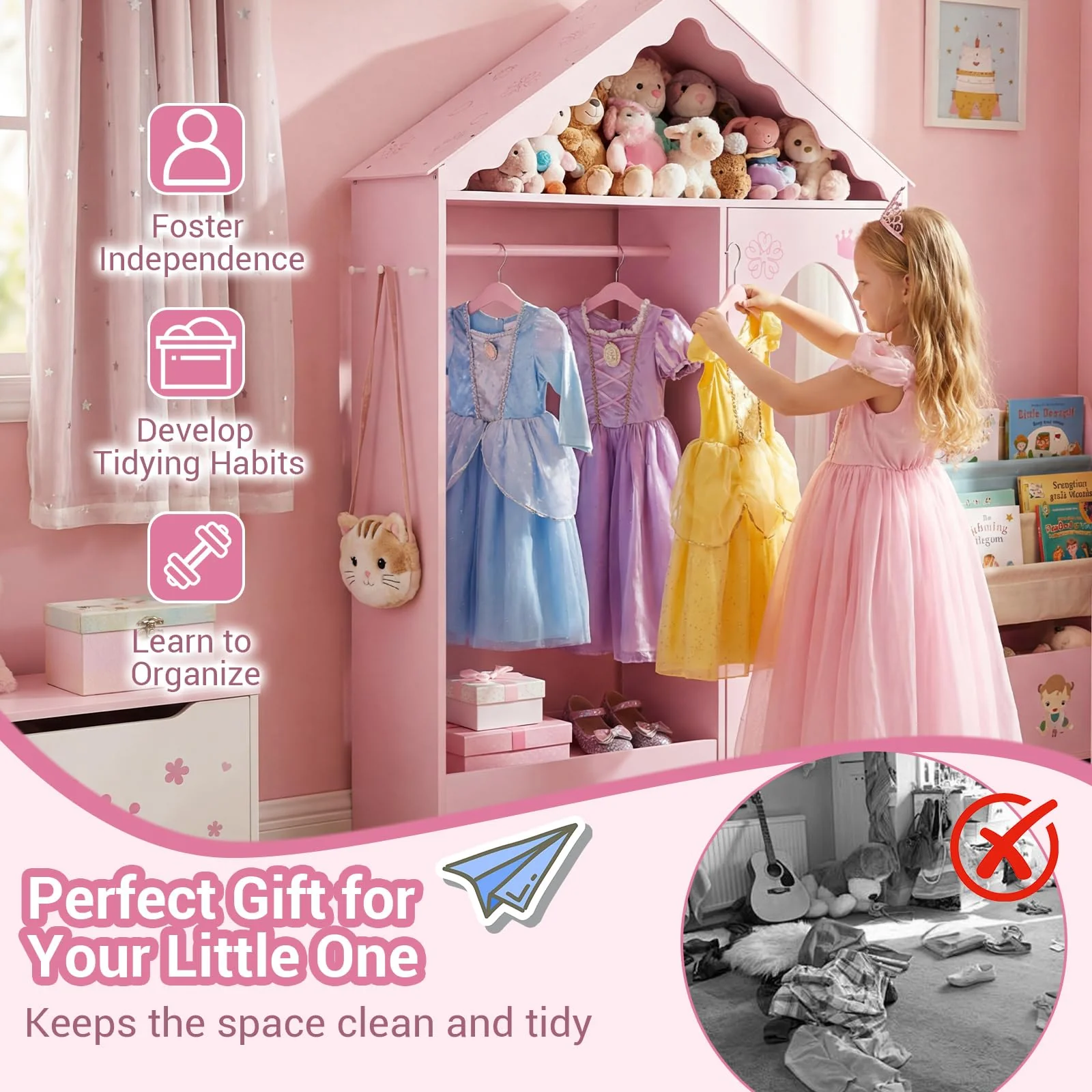 HONEY JOY Kids Clothing Rack with Mirror, Children Dress Up Center - Image 6