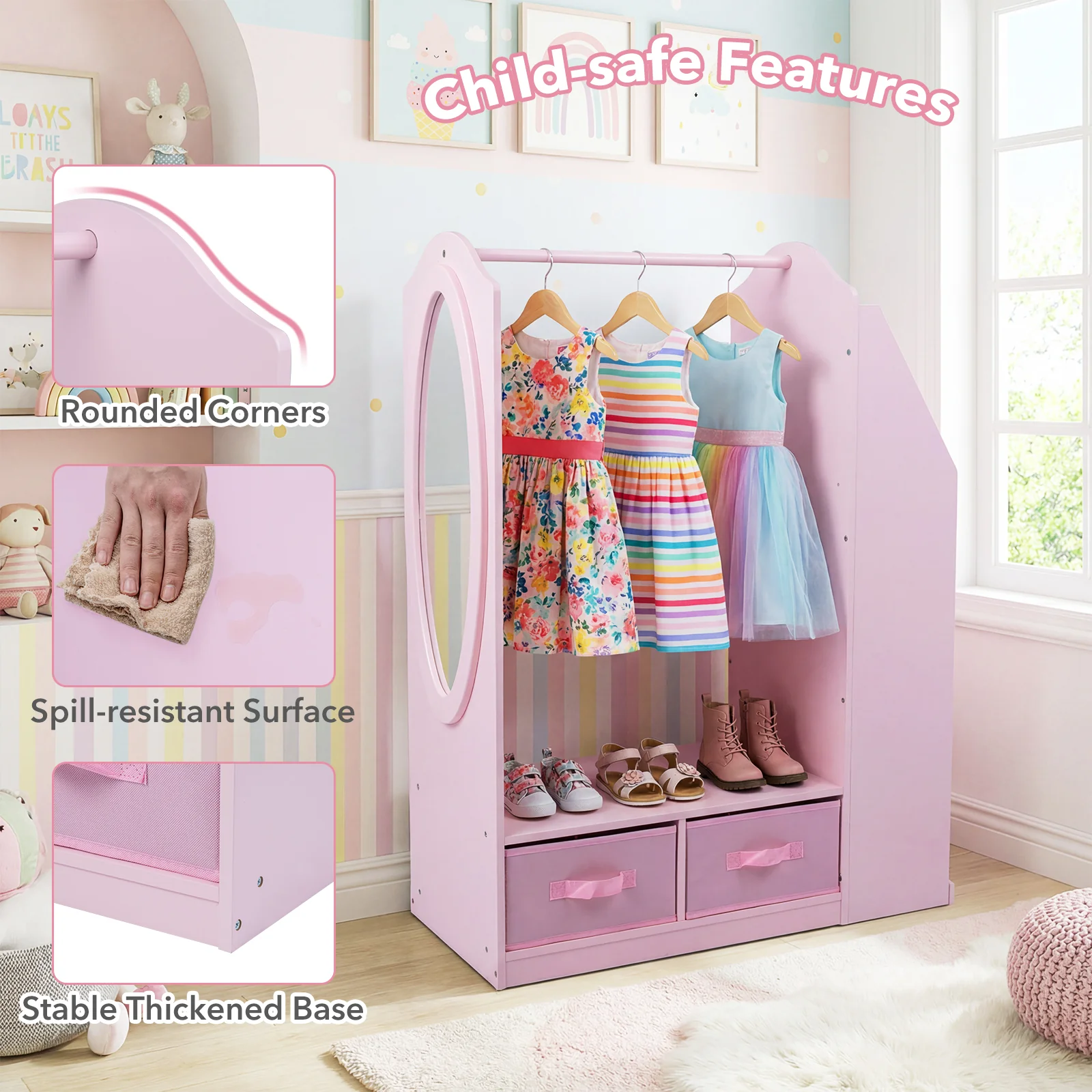 HONEY JOY Kids Clothing Rack with Mirror, Dress Up Storage Cabinet - Image 10