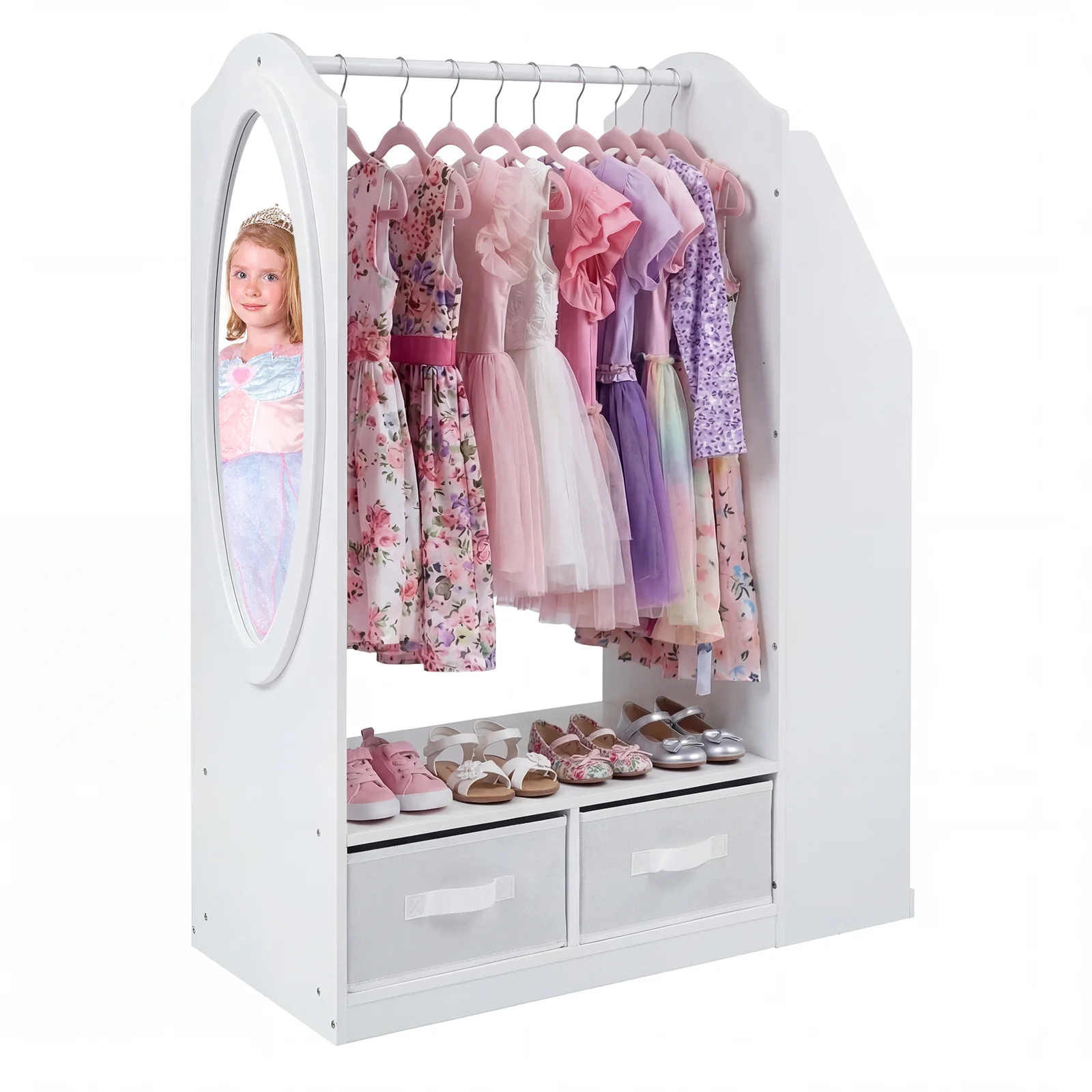 HONEY JOY Kids Clothing Rack with Mirror, Dress Up Storage Cabinet - Image 11