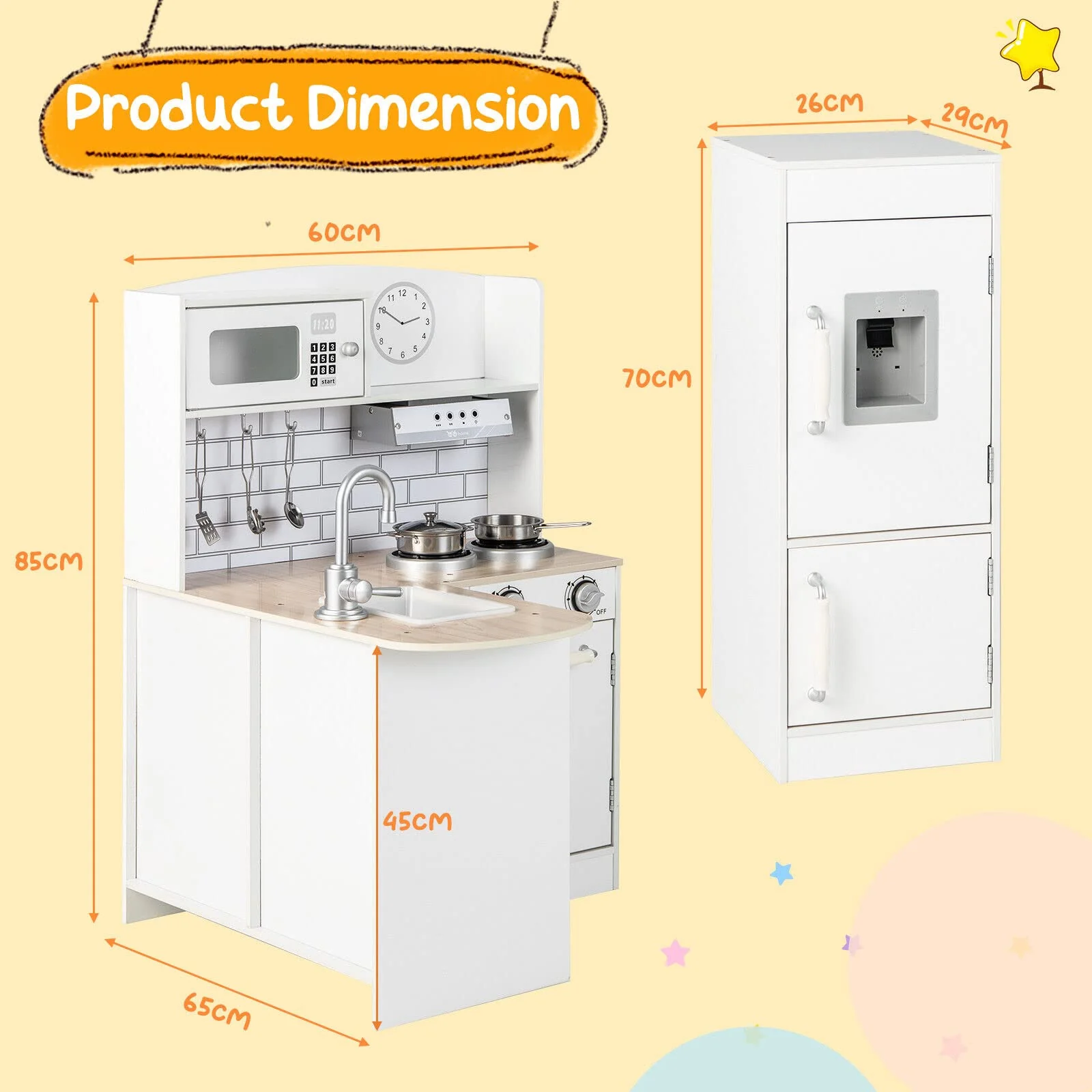 HONEY JOY Kids Corner Kitchen Playset, Wooden Play Kitchen Toy Set w/Realistic Microwave, Oven - Image 3