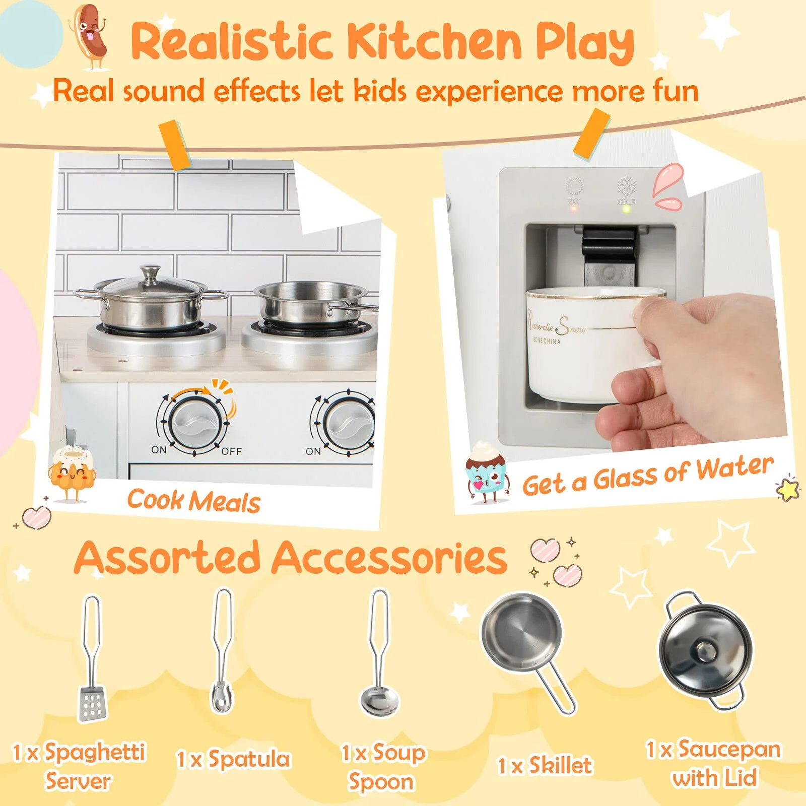 HONEY JOY Kids Corner Kitchen Playset, Wooden Play Kitchen Toy Set w/Realistic Microwave, Oven - Image 6