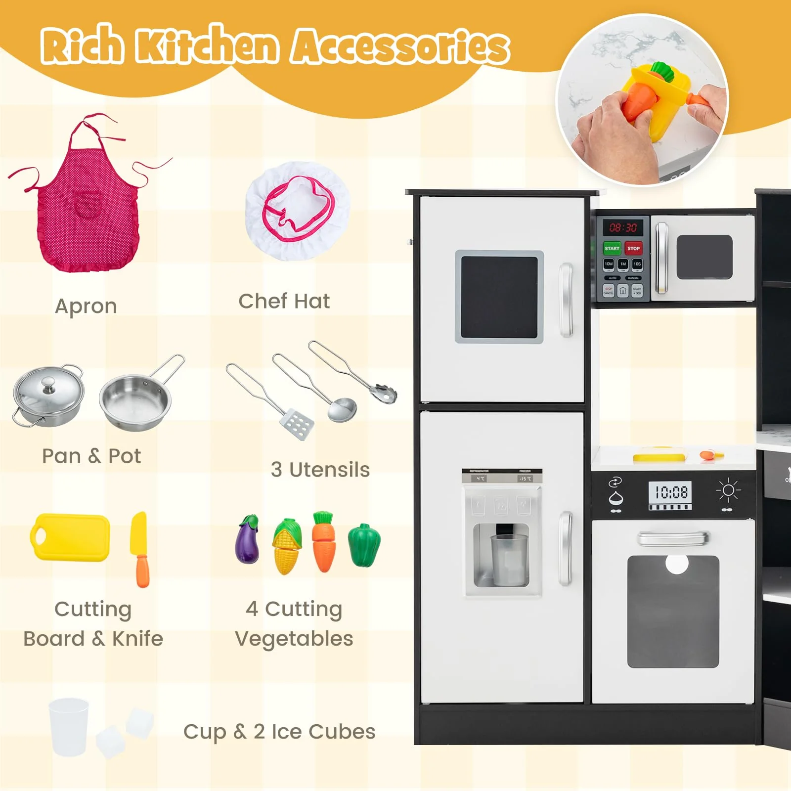 HONEY JOY Kids Corner Kitchen Playset, Wooden Pretend Play Kitchen - Image 6