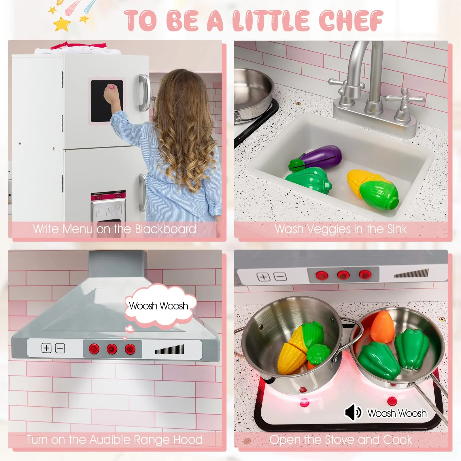 HONEY JOY Kids Corner Kitchen Playset, Wooden Pretend Play Kitchen Toy Set - Image 4