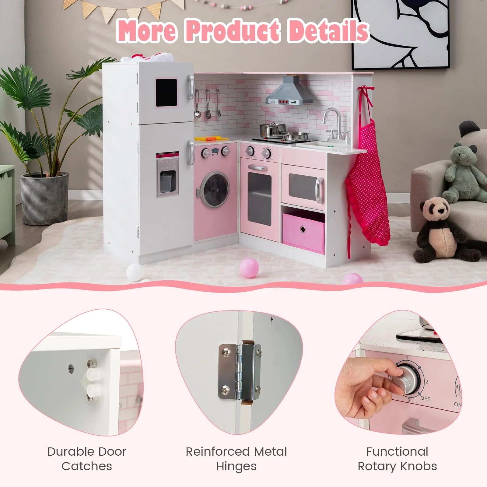HONEY JOY Kids Corner Kitchen Playset, Wooden Pretend Play Kitchen Toy Set - Image 8
