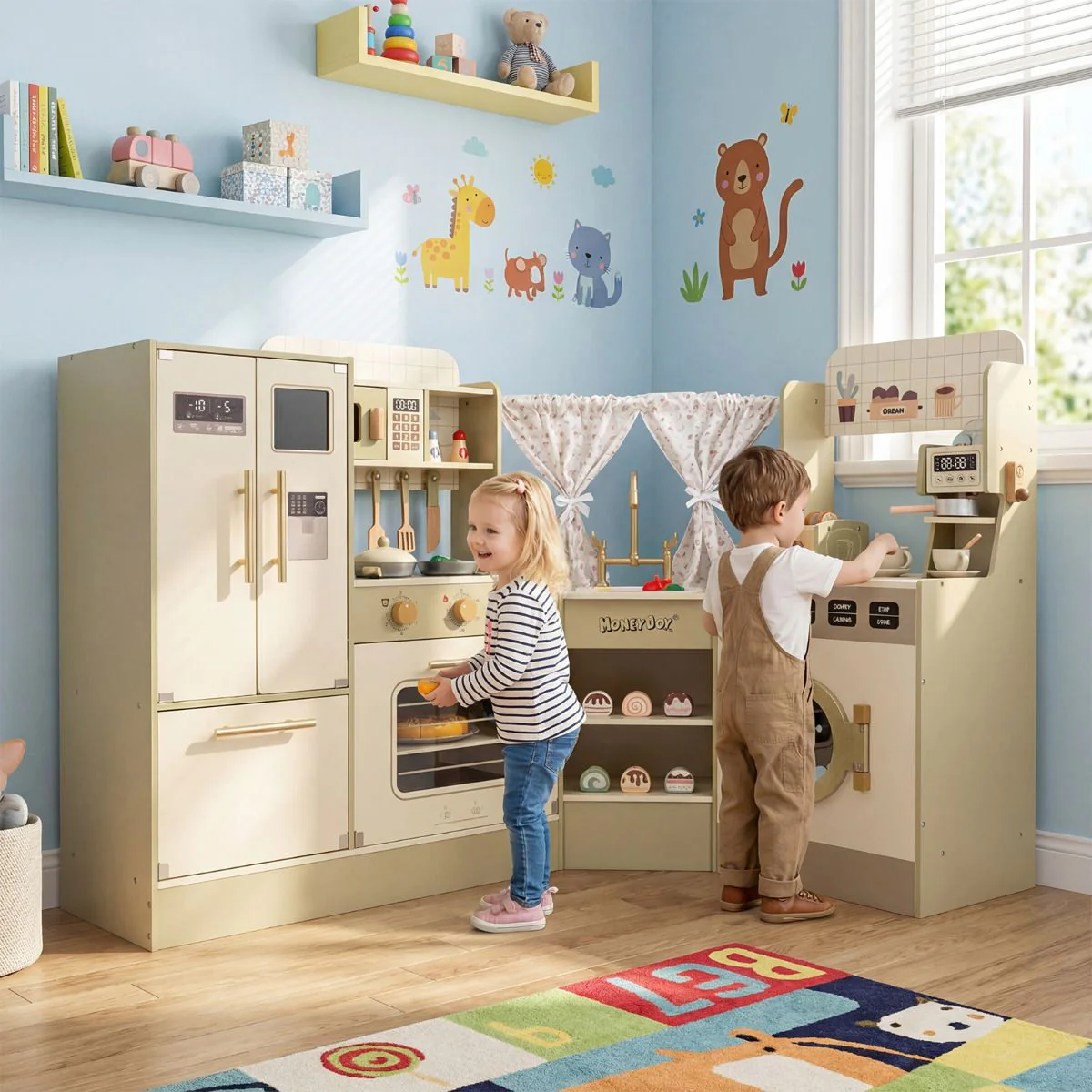 HONEY JOY Kids Corner Play Kitchen, Pretend Play Kitchen Playset - Image 11
