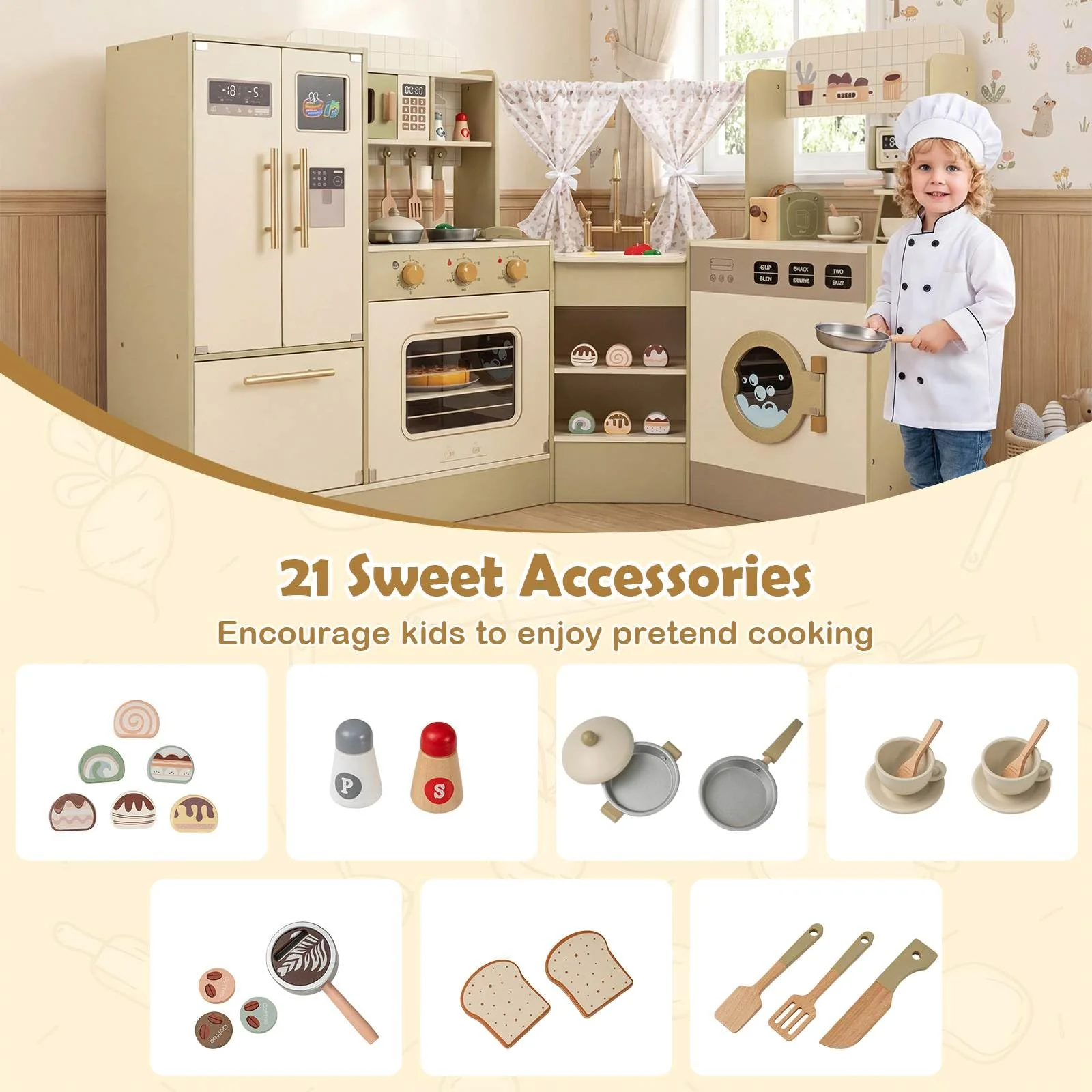 HONEY JOY Kids Corner Play Kitchen, Pretend Play Kitchen Playset - Image 6