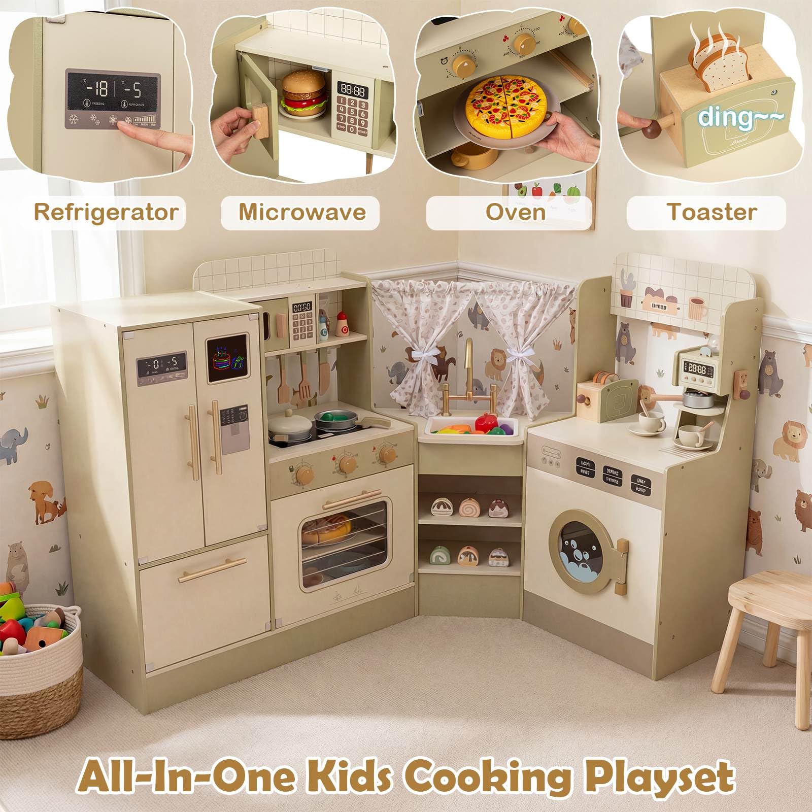 HONEY JOY Kids Corner Play Kitchen, Pretend Play Kitchen Playset - Image 7