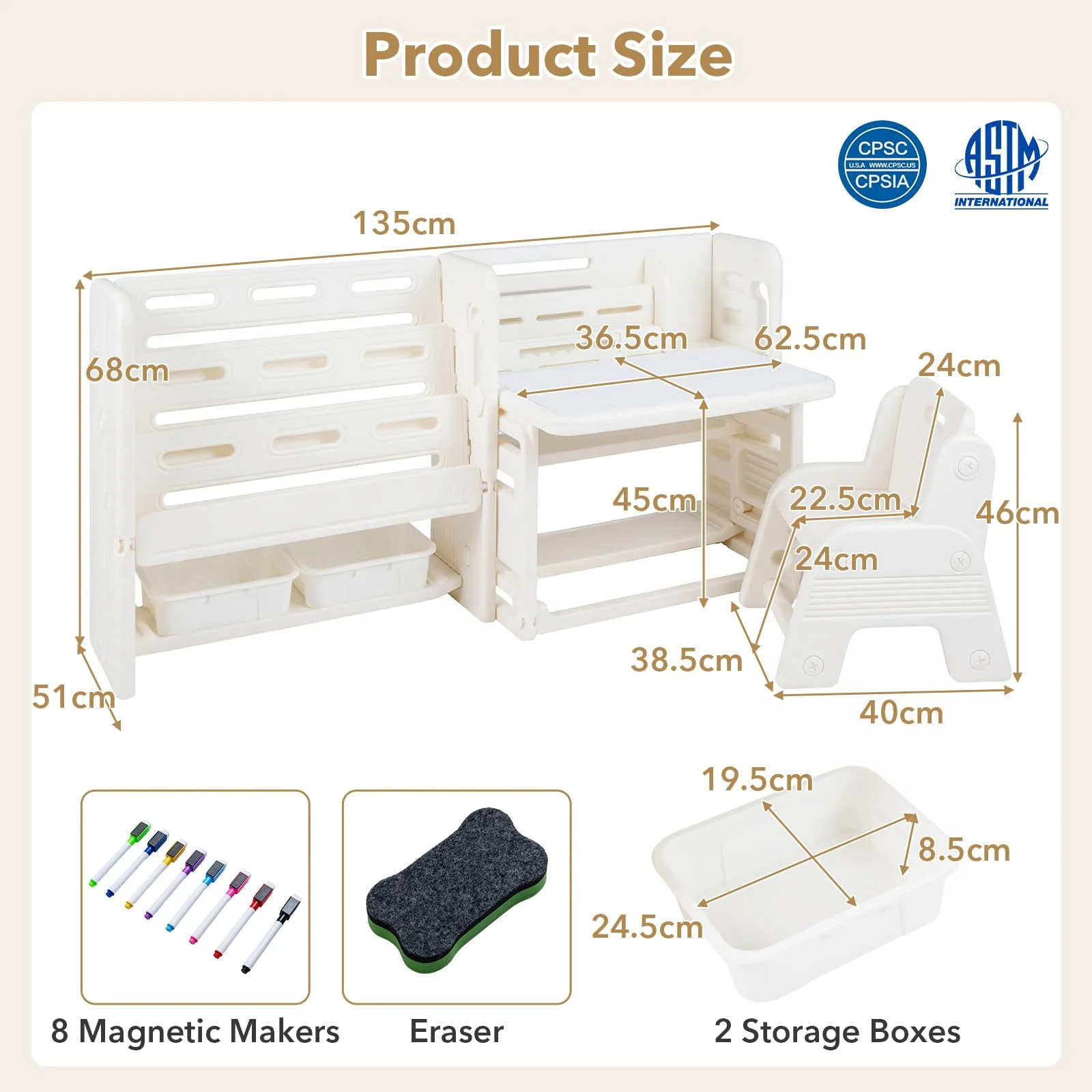 HONEY JOY Kids Desk and Chair Set, Children Writing Desk with Side Bookshelves & Storage Baskets - Image 3