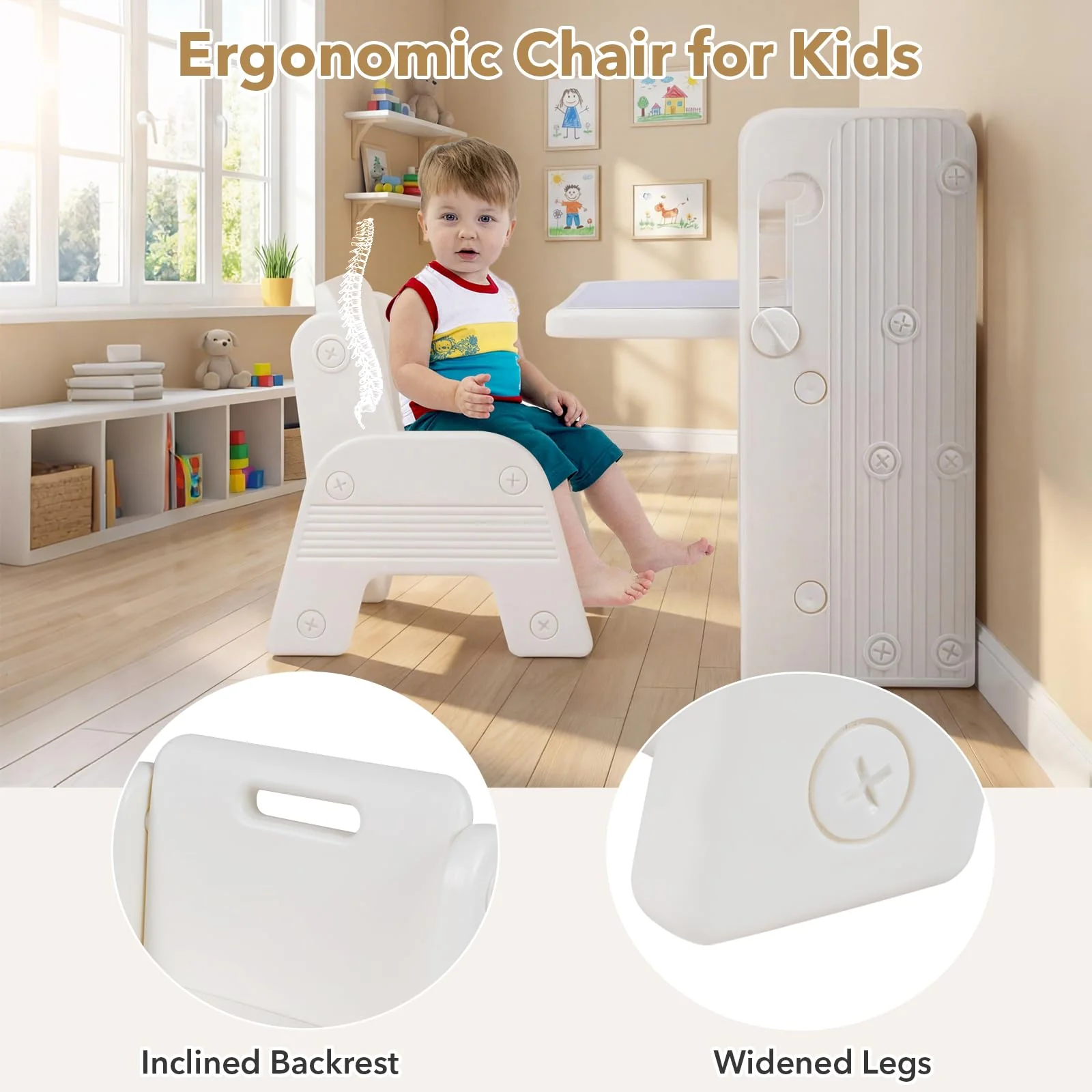 HONEY JOY Kids Desk and Chair Set, Children Writing Desk with Side Bookshelves & Storage Baskets - Image 8