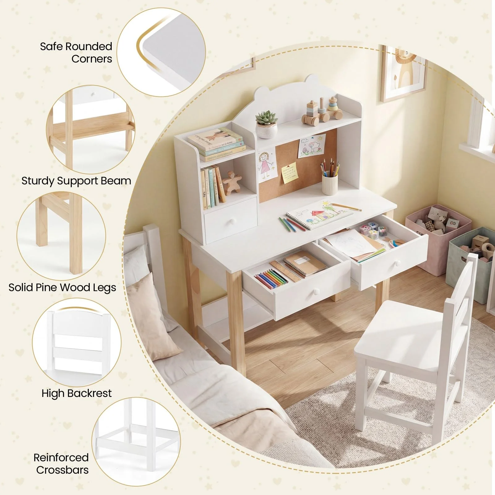 HONEY JOY Kids Desk and Chair Set, Wooden Children Study Table - Image 8