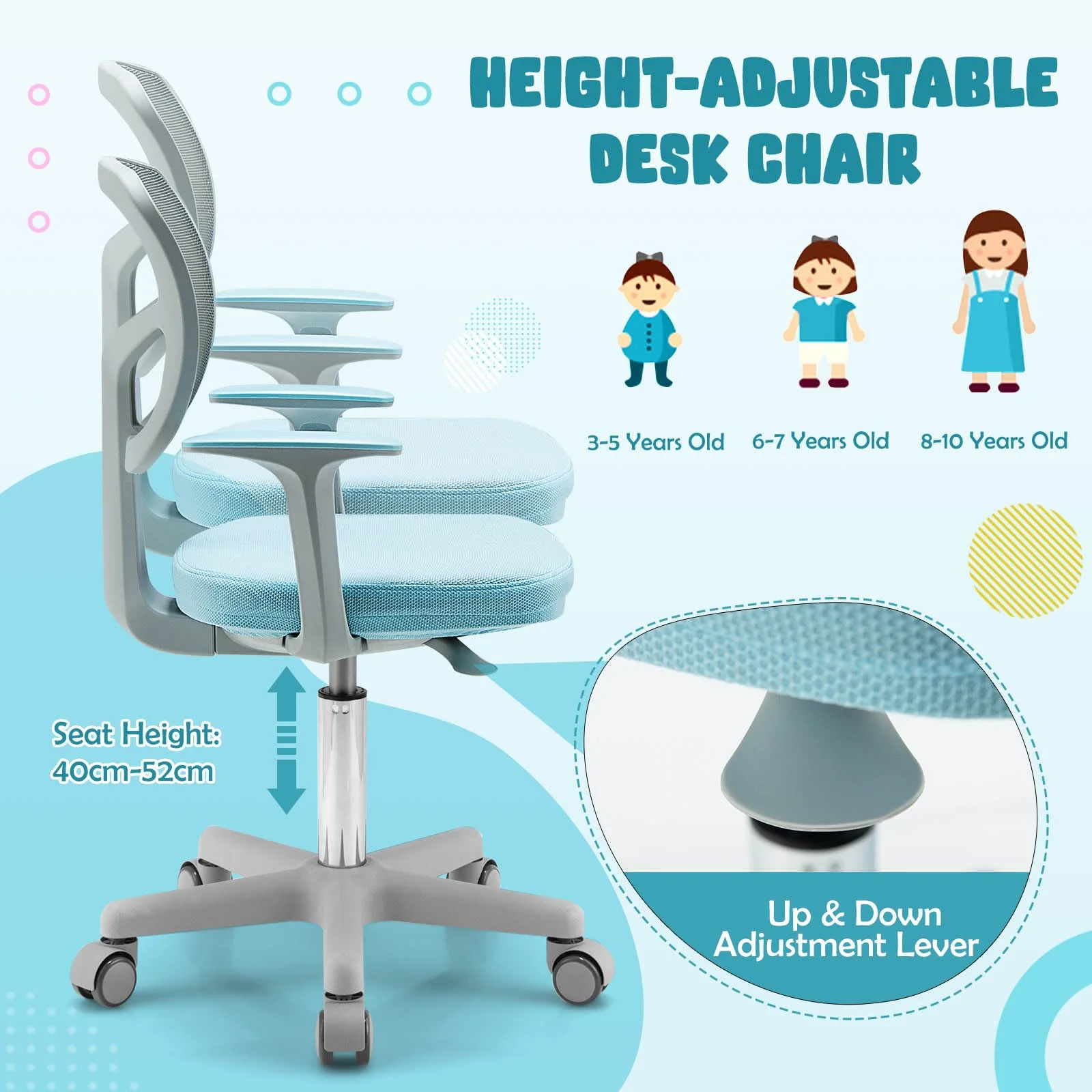 HONEY JOY Kids Desk Chair Children Study Computer Chair with Adjustable Height - Image 4