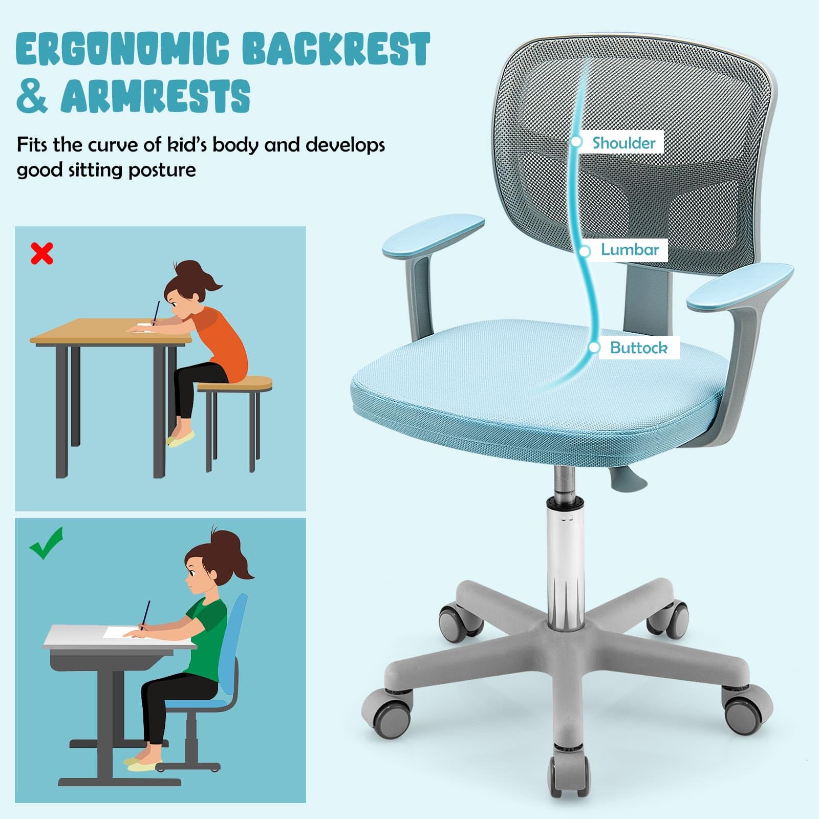 HONEY JOY Kids Desk Chair Children Study Computer Chair with Adjustable Height - Image 5