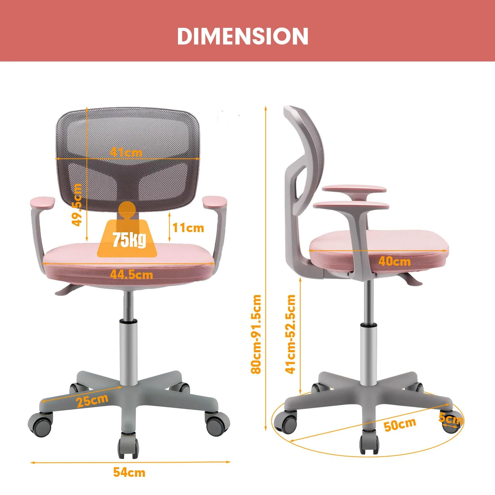 HONEY JOY Kids Desk Chair, Height Adjustable Children Study Chair - Image 3