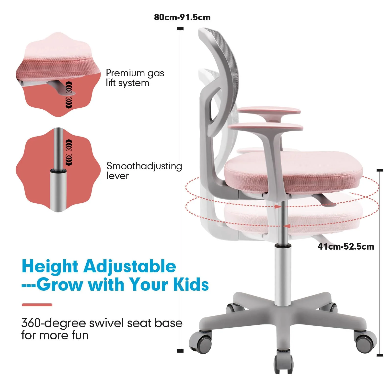 HONEY JOY Kids Desk Chair, Height Adjustable Children Study Chair - Image 4