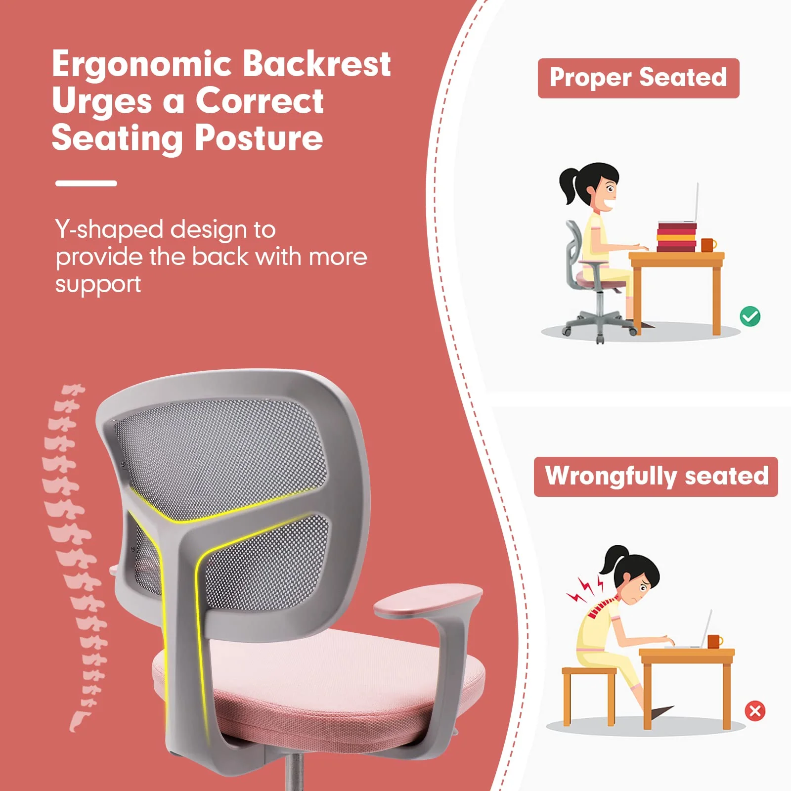HONEY JOY Kids Desk Chair, Height Adjustable Children Study Chair - Image 5