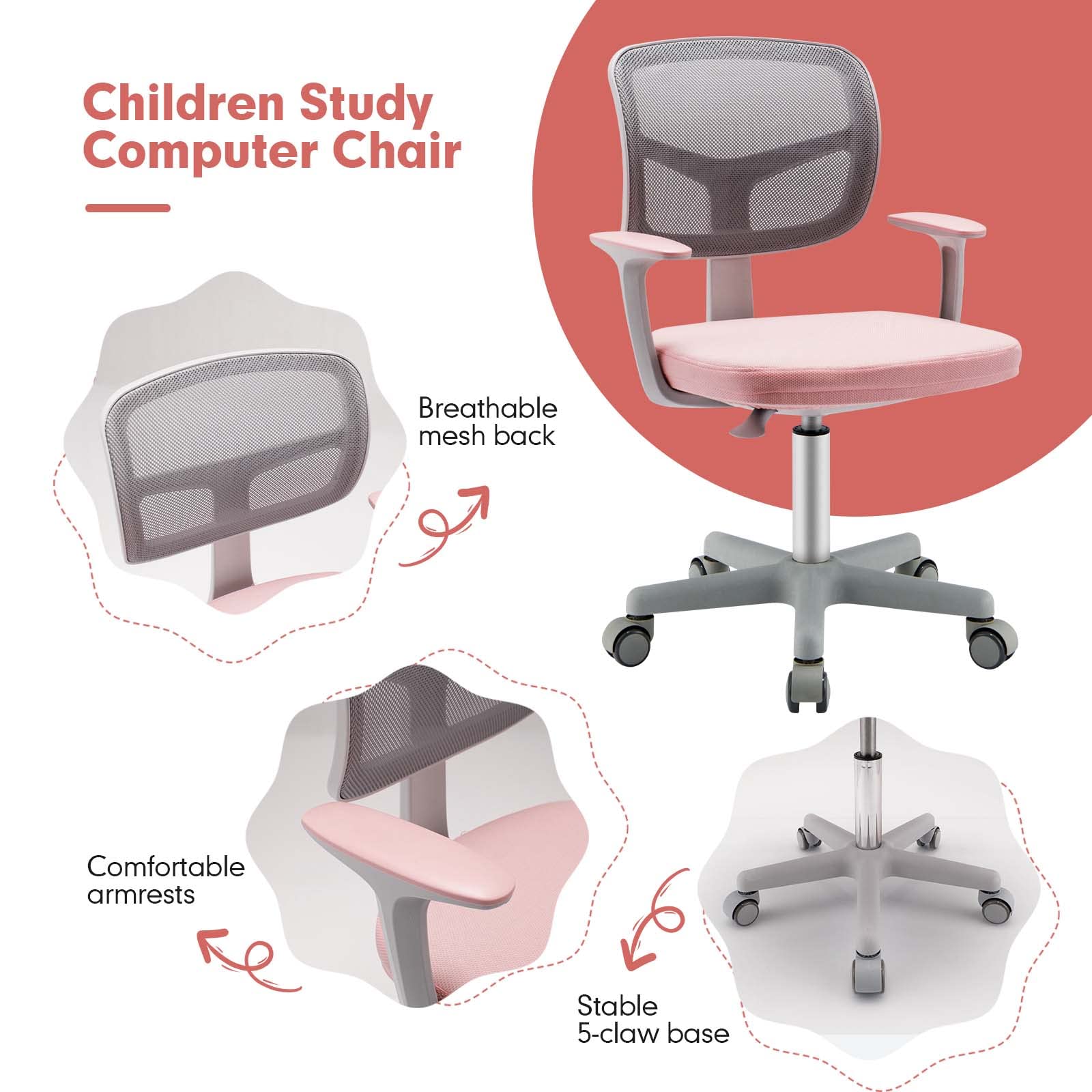 HONEY JOY Kids Desk Chair, Height Adjustable Children Study Chair - Image 8