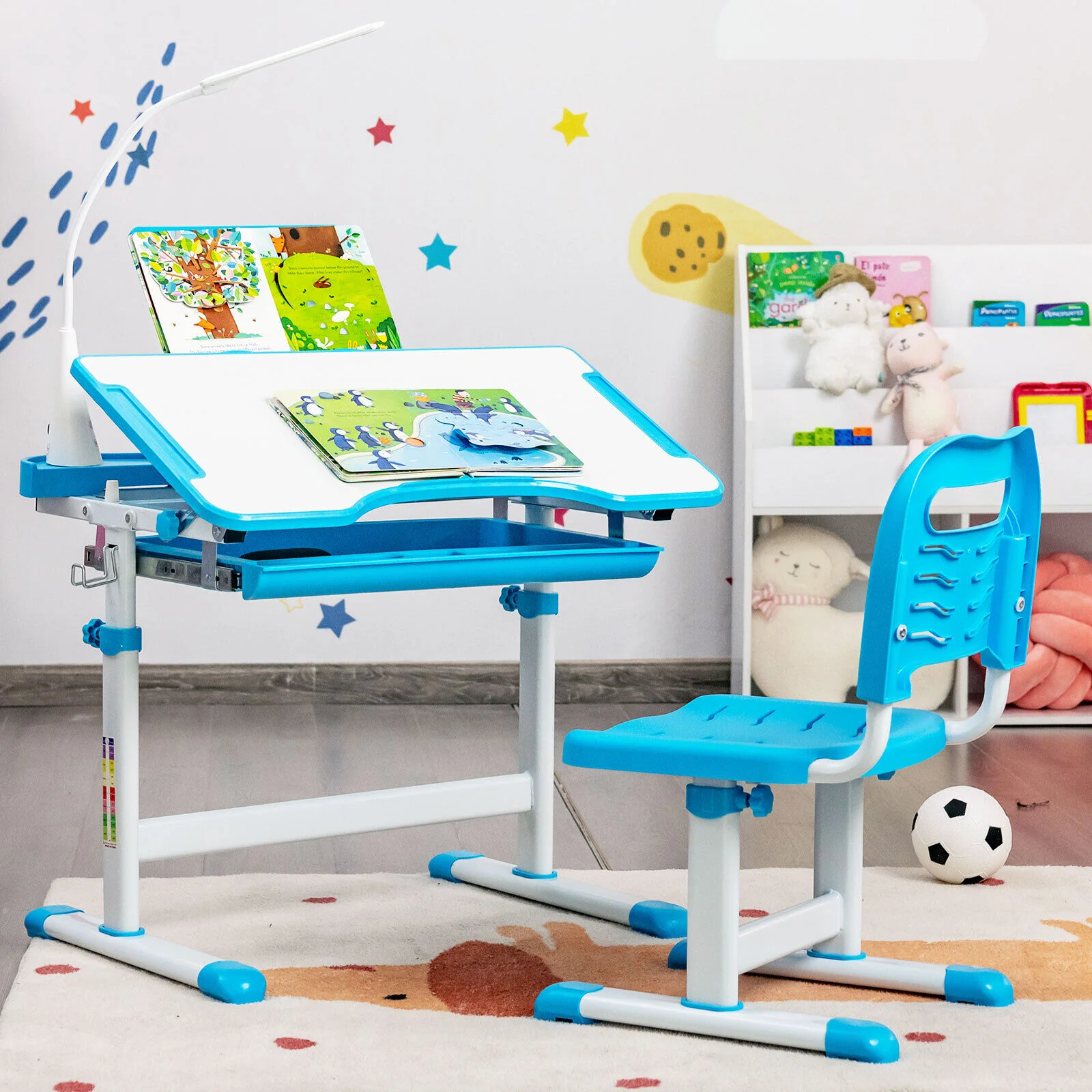 HONEY JOY Kids Desk Chair Set Adjustable Study Table w/Book Stand & LED Light - Image 12