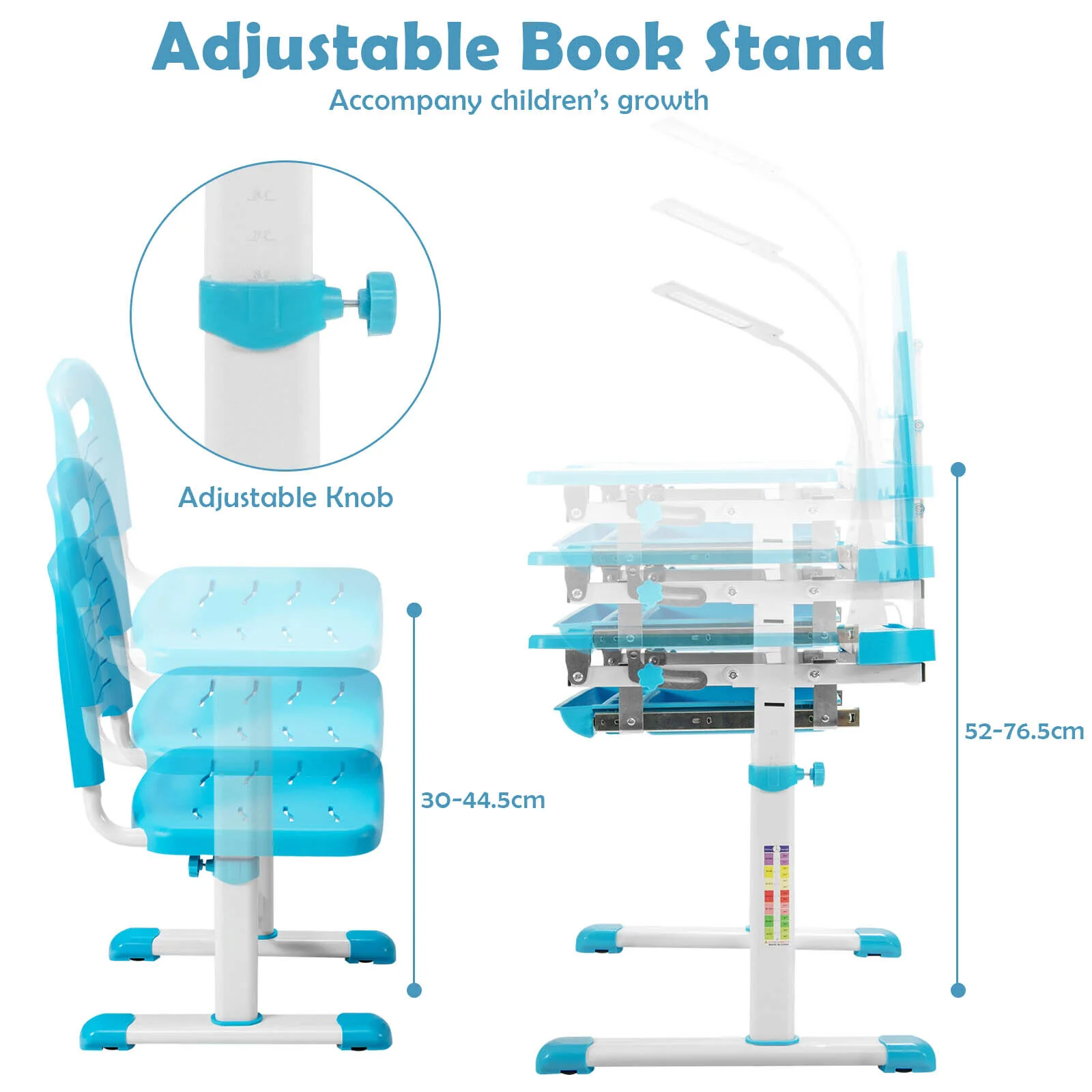 HONEY JOY Kids Desk Chair Set Adjustable Study Table w/Book Stand & LED Light - Image 8