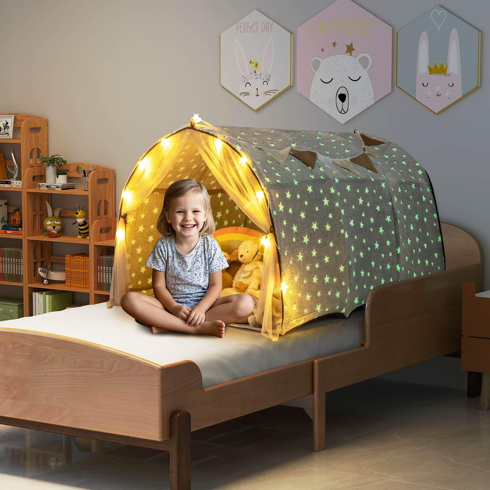 HONEY JOY Kids Dream Bed Tent, Magical Twin Bunk Bed Privacy Space - Image 2