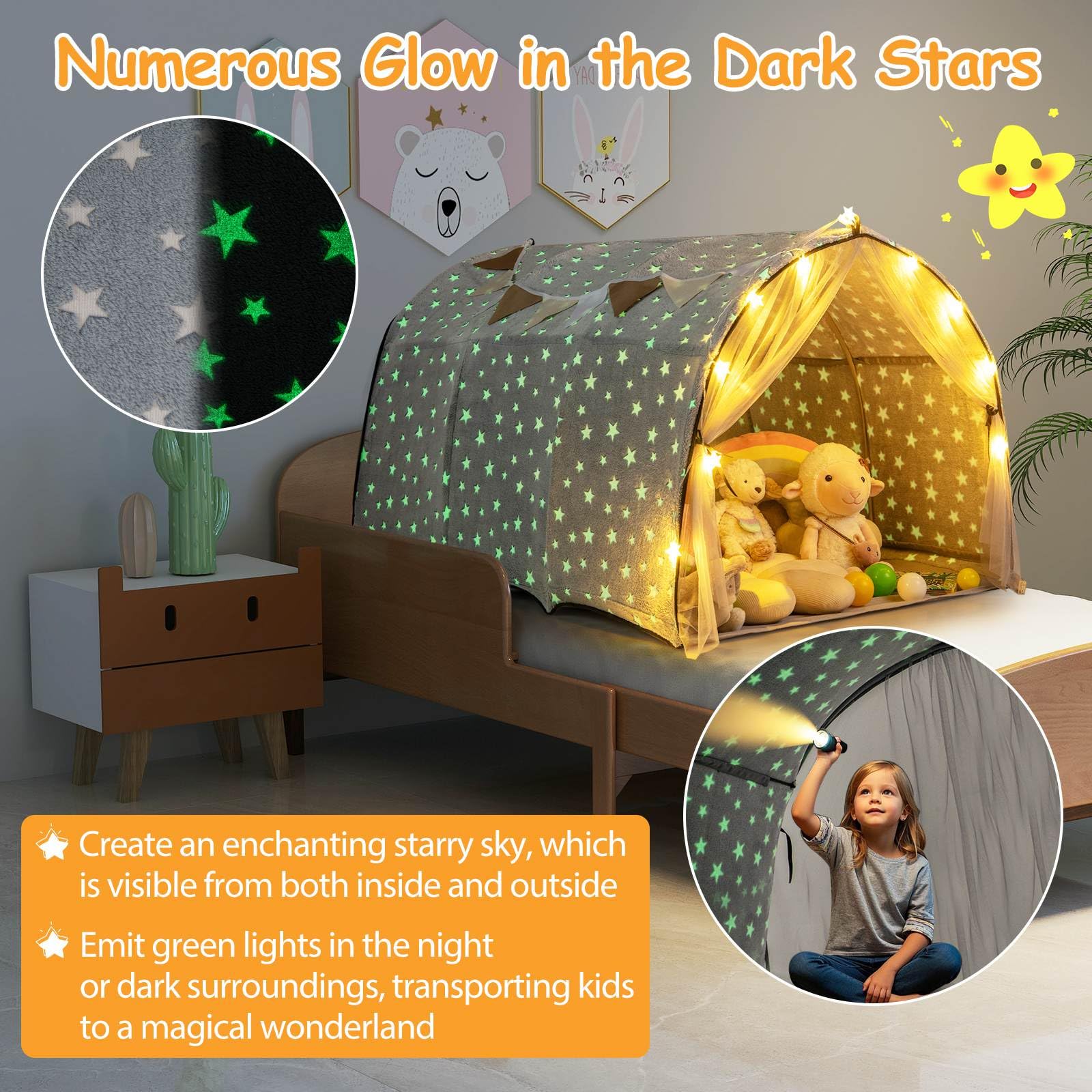 HONEY JOY Kids Dream Bed Tent, Magical Twin Bunk Bed Privacy Space - Image 3