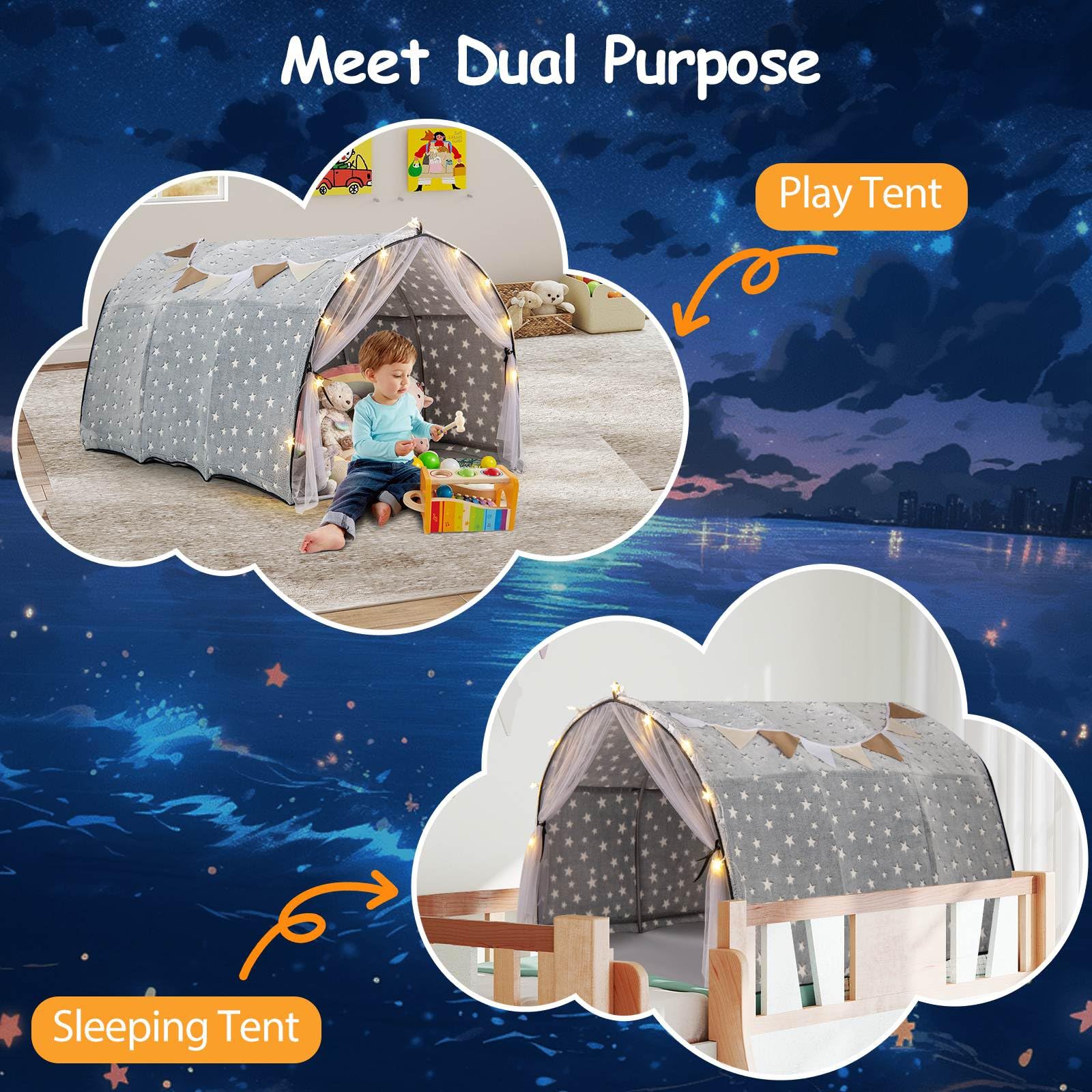 HONEY JOY Kids Dream Bed Tent, Magical Twin Bunk Bed Privacy Space - Image 5