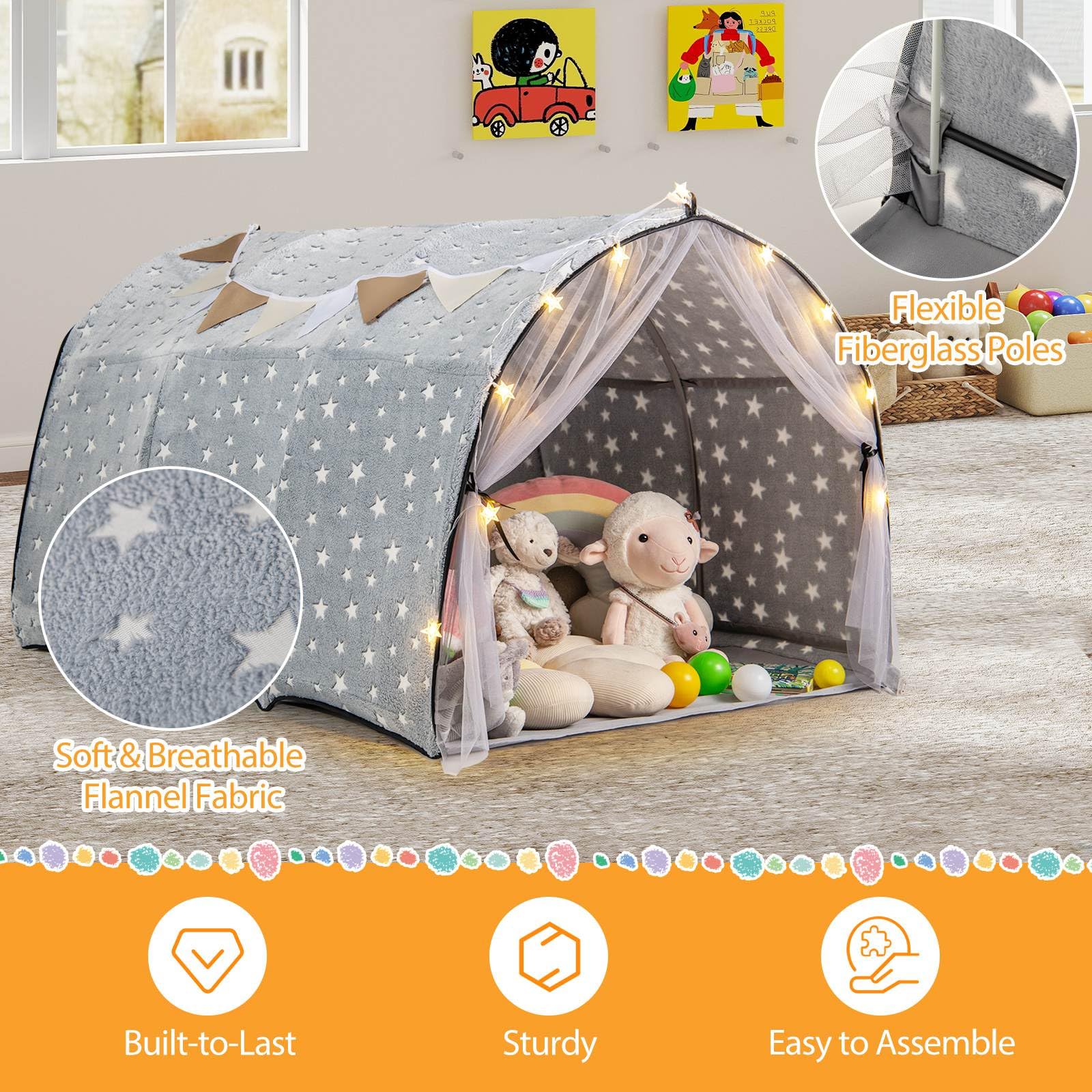 HONEY JOY Kids Dream Bed Tent, Magical Twin Bunk Bed Privacy Space - Image 6