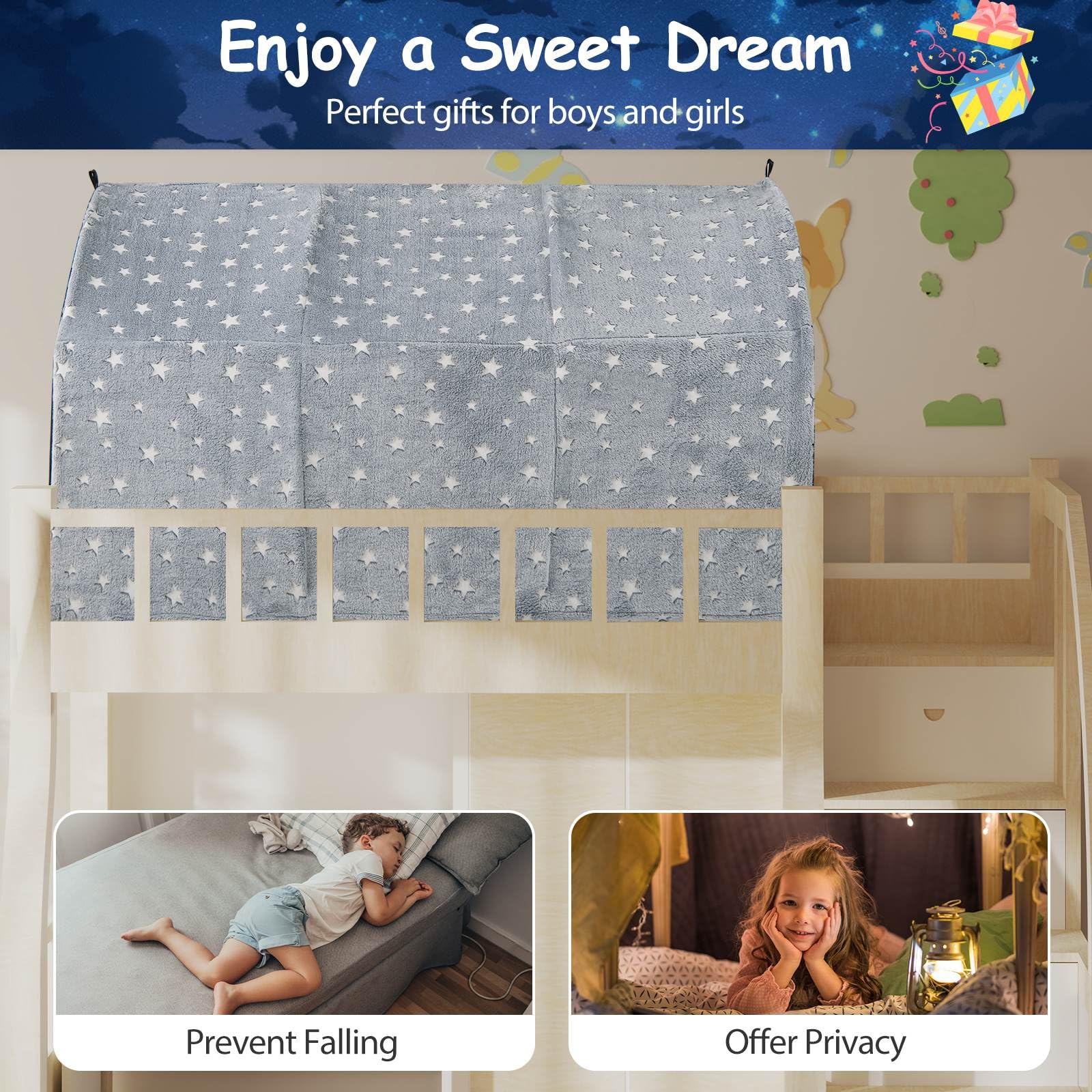 HONEY JOY Kids Dream Bed Tent, Magical Twin Bunk Bed Privacy Space - Image 8