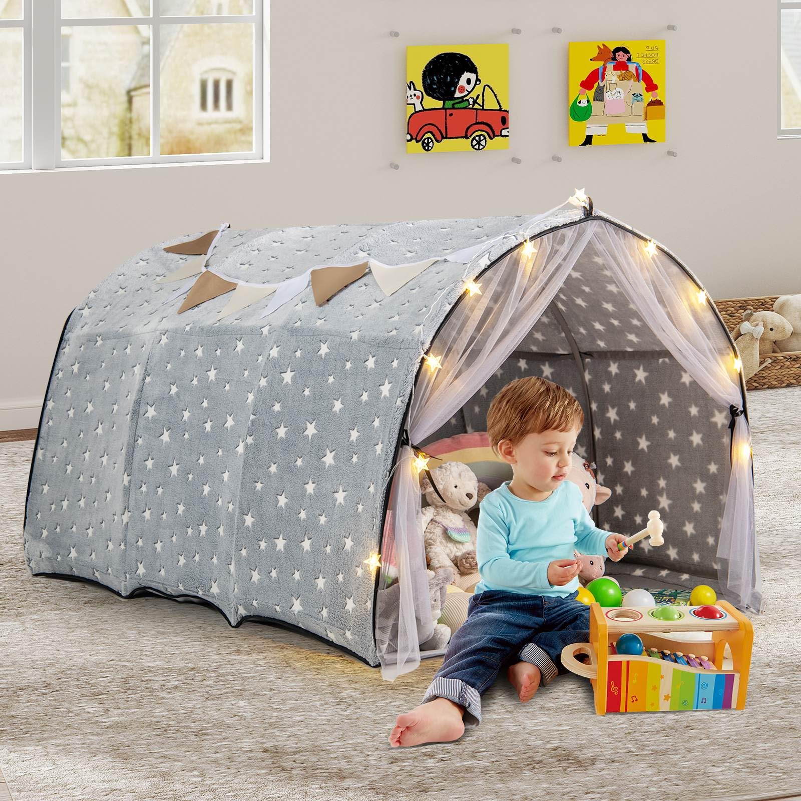HONEY JOY Kids Dream Bed Tent, Magical Twin Bunk Bed Privacy Space - Image 9