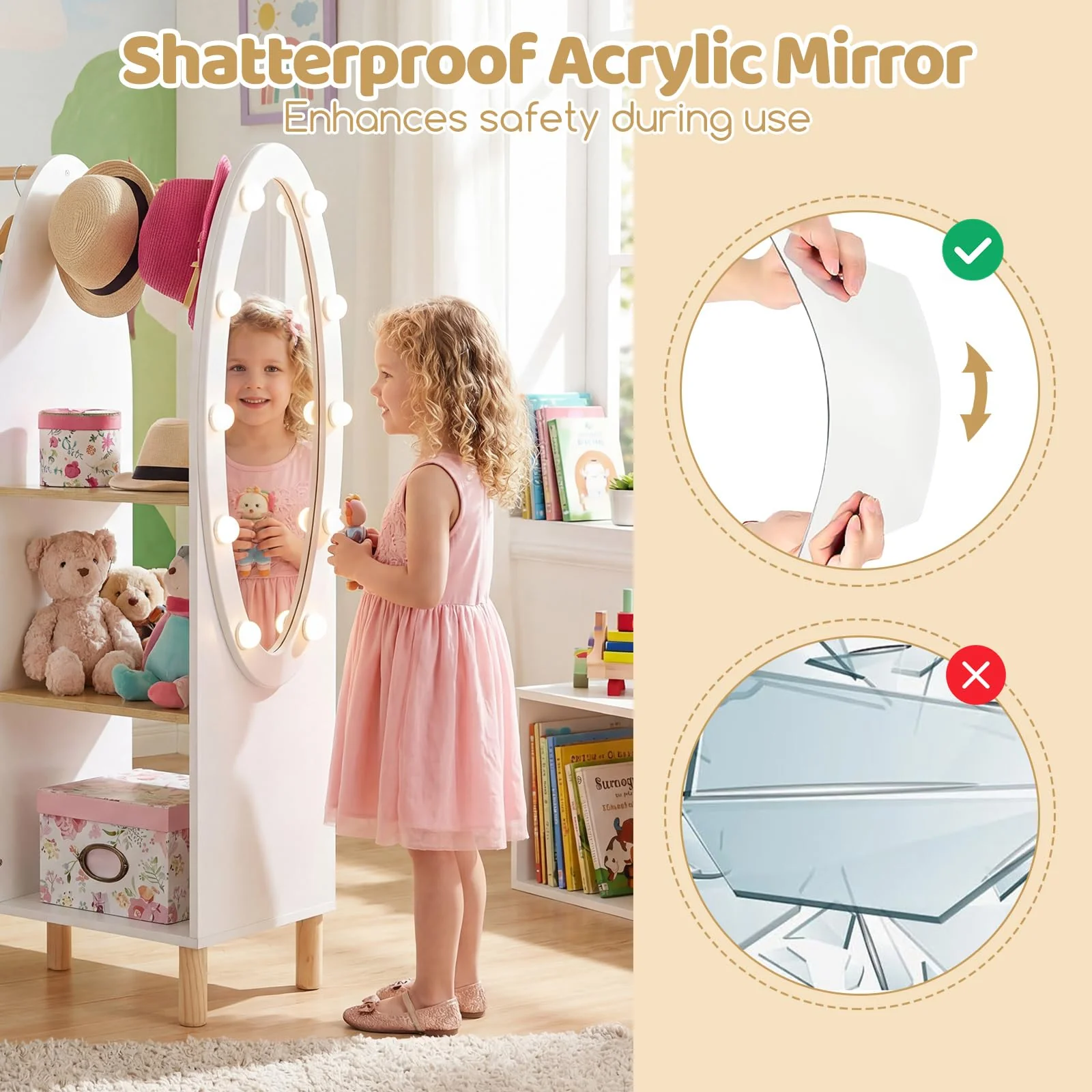 HONEY JOY Kids Dress Up Storage with Mirror and Lights - Image 6