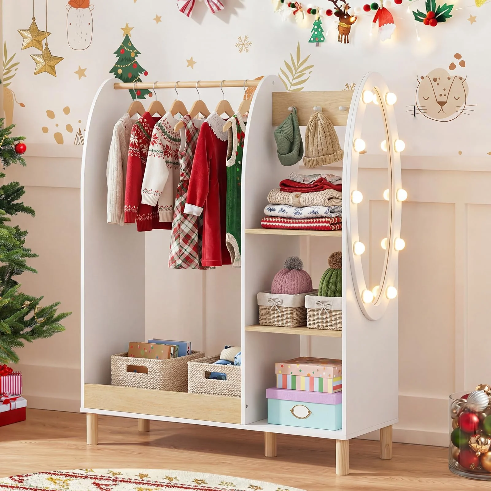 HONEY JOY Kids Dress Up Storage with Mirror and Lights - Image 9