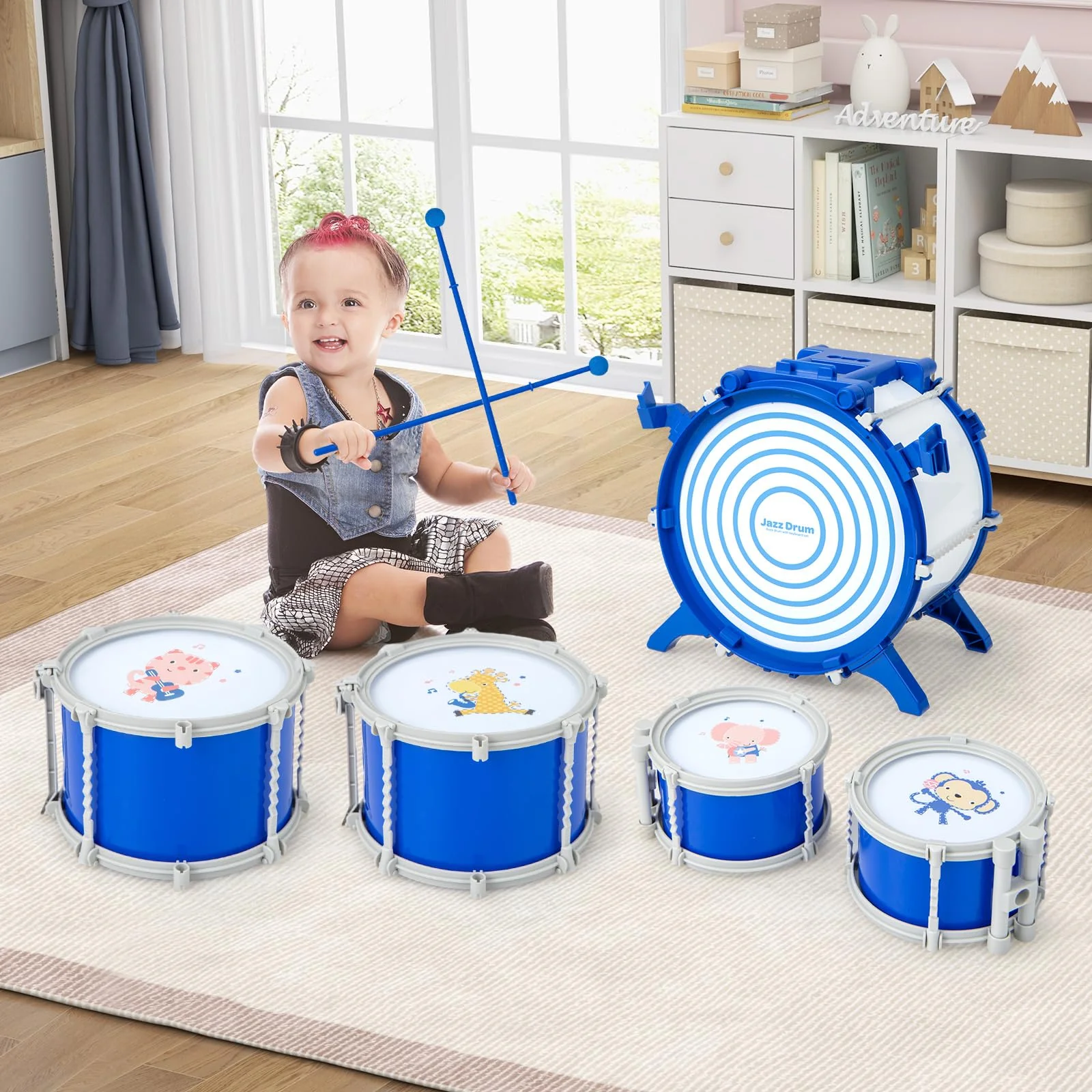 HONEY JOY Kids Drum Set Jazz Drum Kit with Bass Drum, 2 Middle Drums, 2 Snare Drums - Image 3
