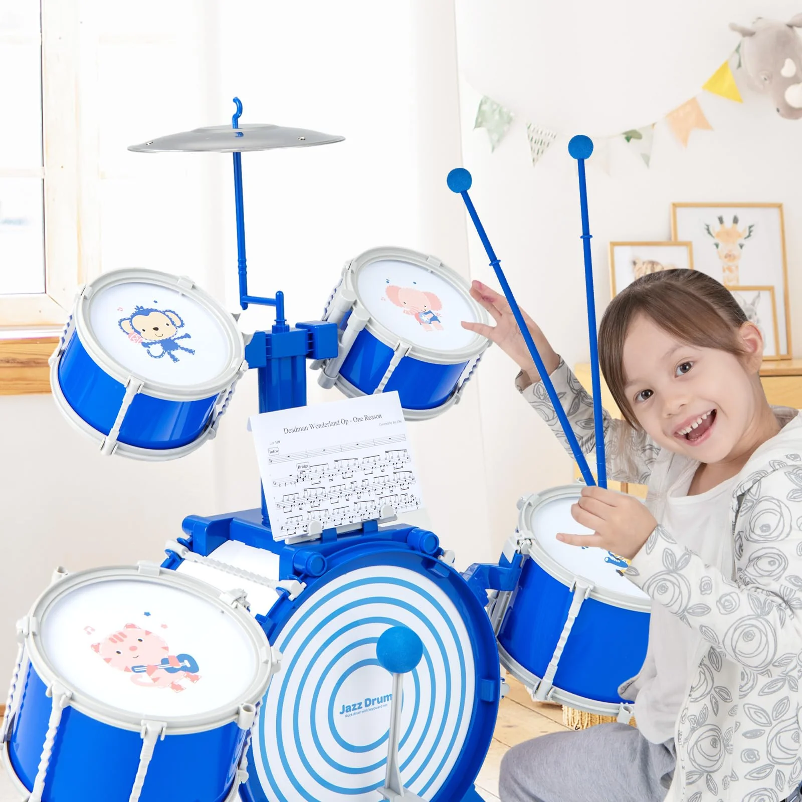 HONEY JOY Kids Drum Set Jazz Drum Kit with Bass Drum, 2 Middle Drums, 2 Snare Drums - Image 4