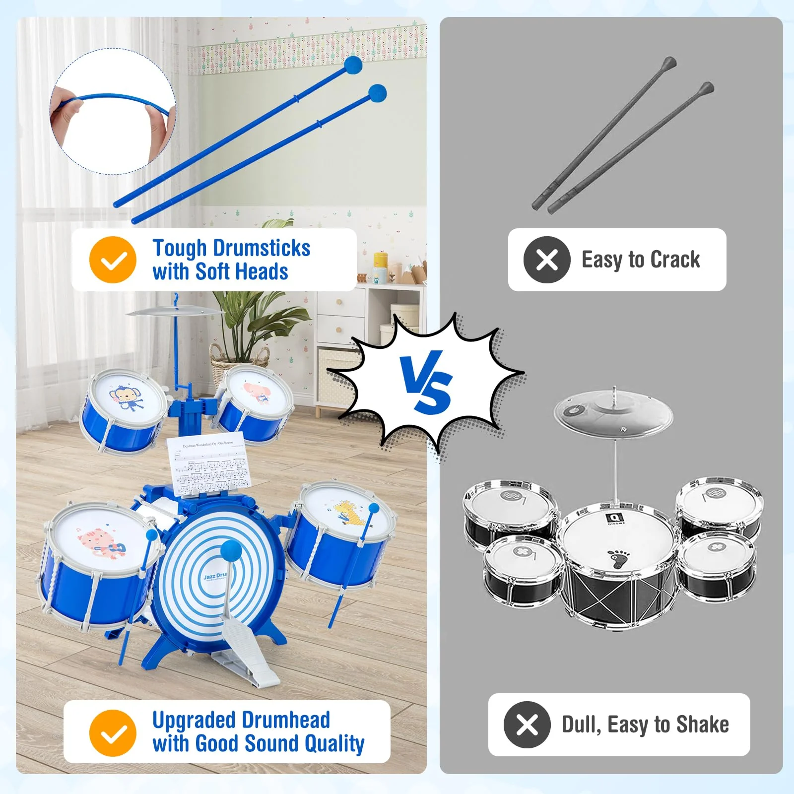 HONEY JOY Kids Drum Set Jazz Drum Kit with Bass Drum, 2 Middle Drums, 2 Snare Drums - Image 5