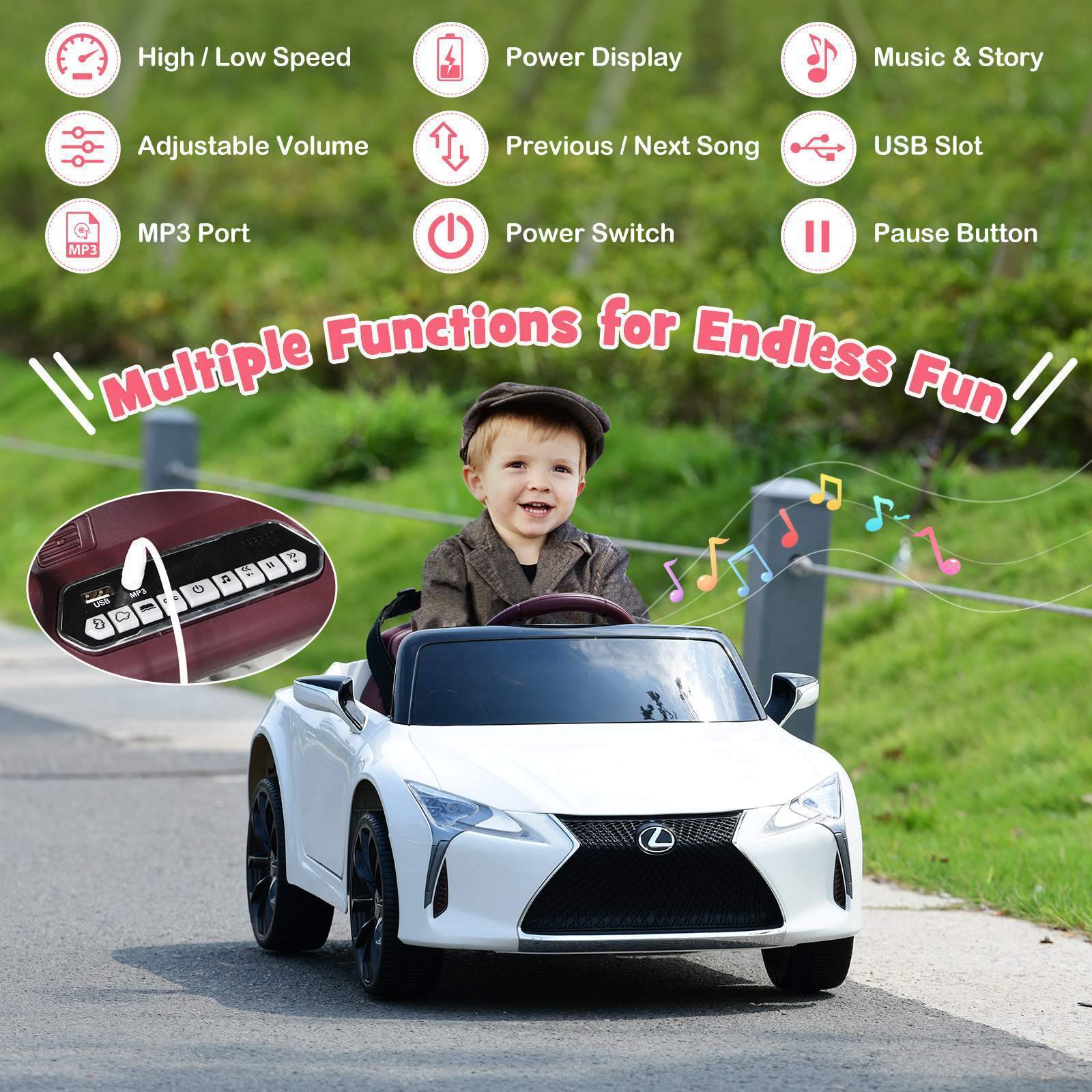 HONEY JOY Kids Electric Ride on Car Licensed Lexus LC500 12V Battery Powered Car - Image 7