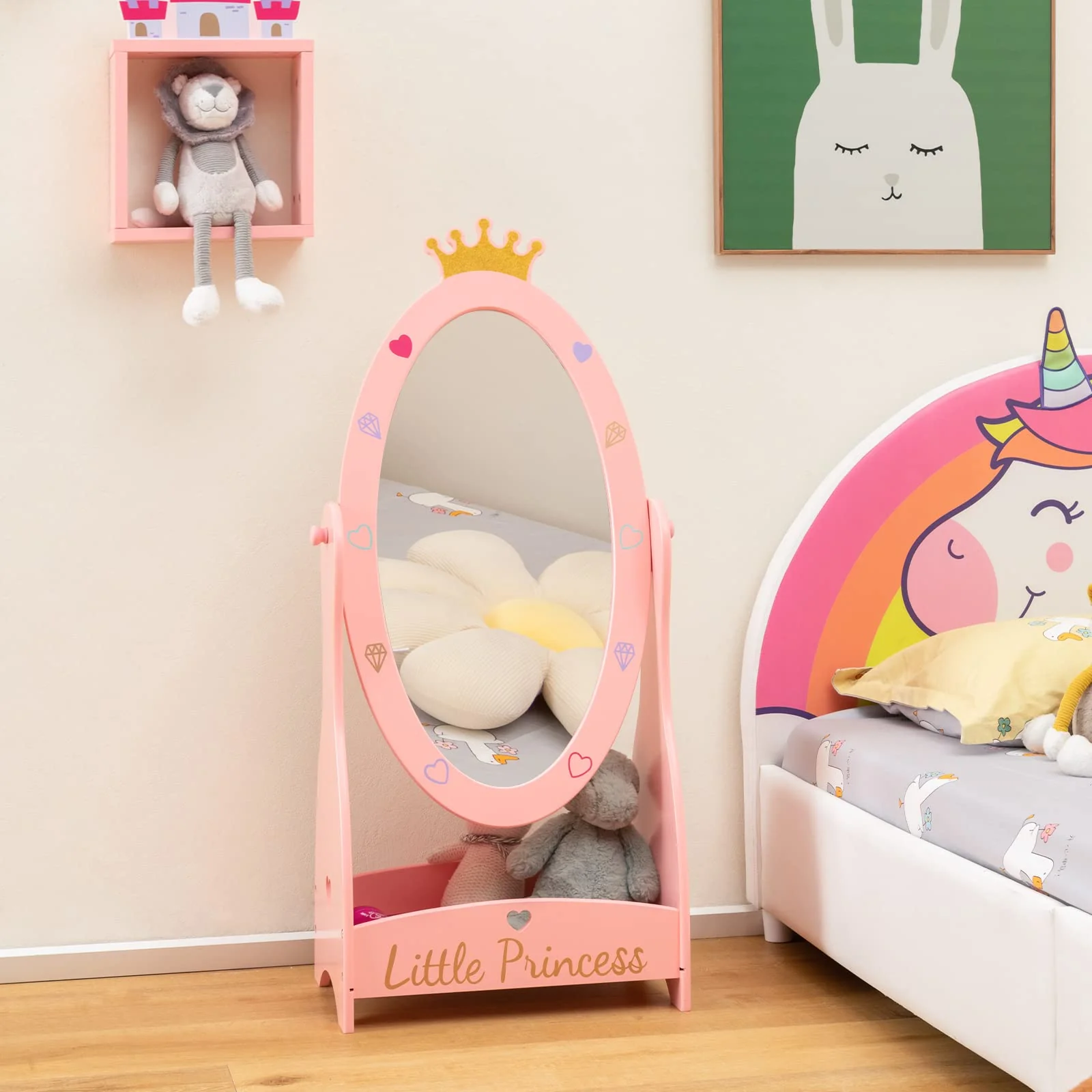 HONEY JOY Kids Full Length Mirror, Princess Floor Free Standing Mirror w/Storage Shelf - Image 4