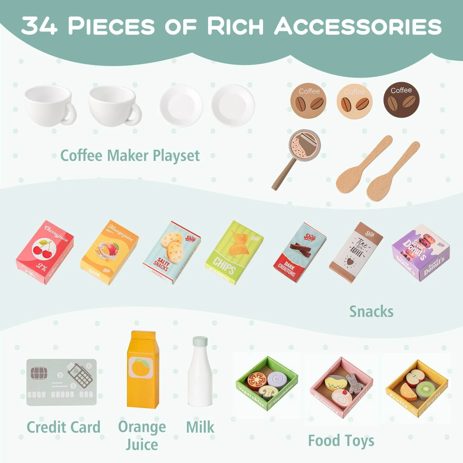 HONEY JOY Kids Grocery Store Playset, Wooden Pretend Play Supermarket w/Vending Machine - Image 8