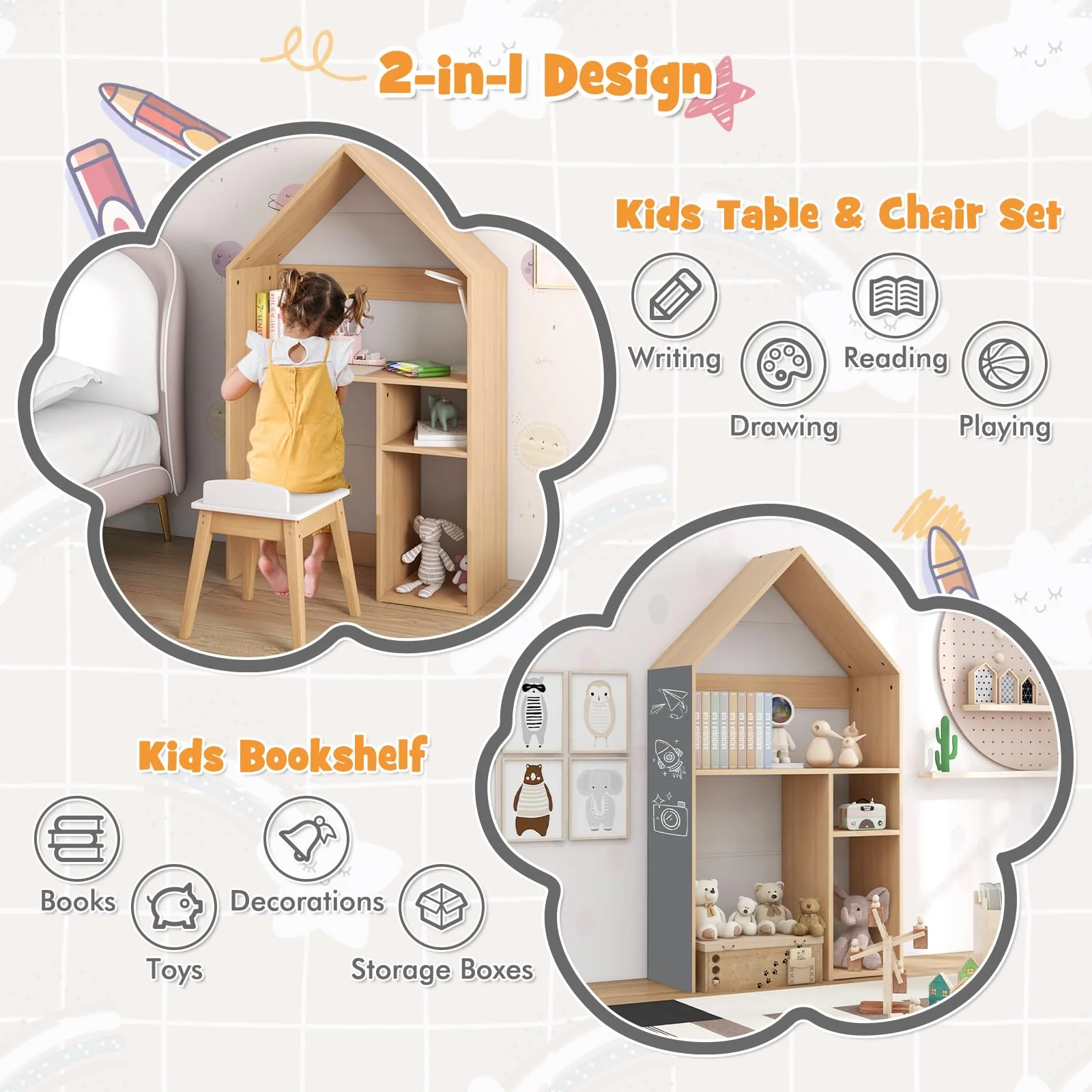 HONEY JOY Kids House-Shaped Table and Chair Set - Image 4