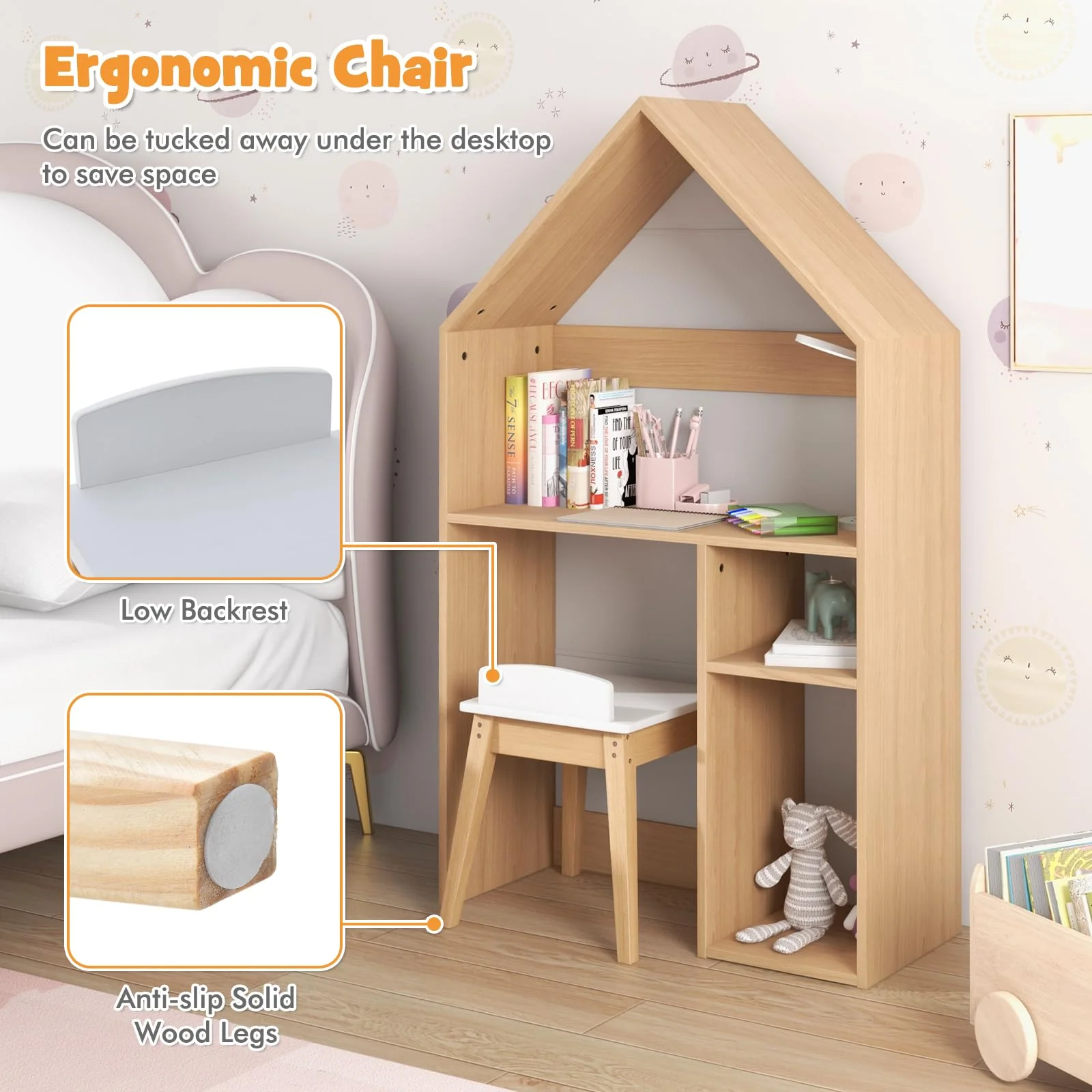 HONEY JOY Kids House-Shaped Table and Chair Set - Image 7