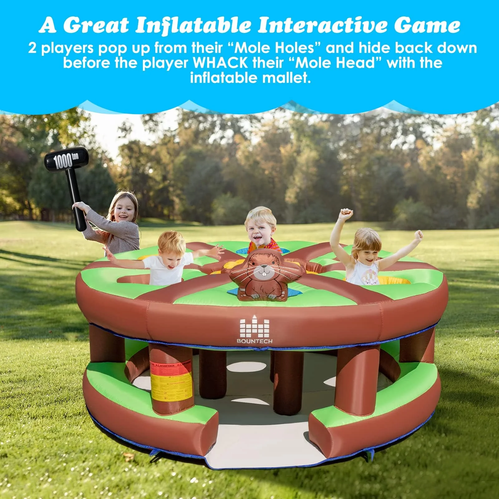 HONEY JOY Kids Inflatable Human Whack a Mole, Hammering & Pounding Bouncy Toy w/ 450w Blower - Image 2