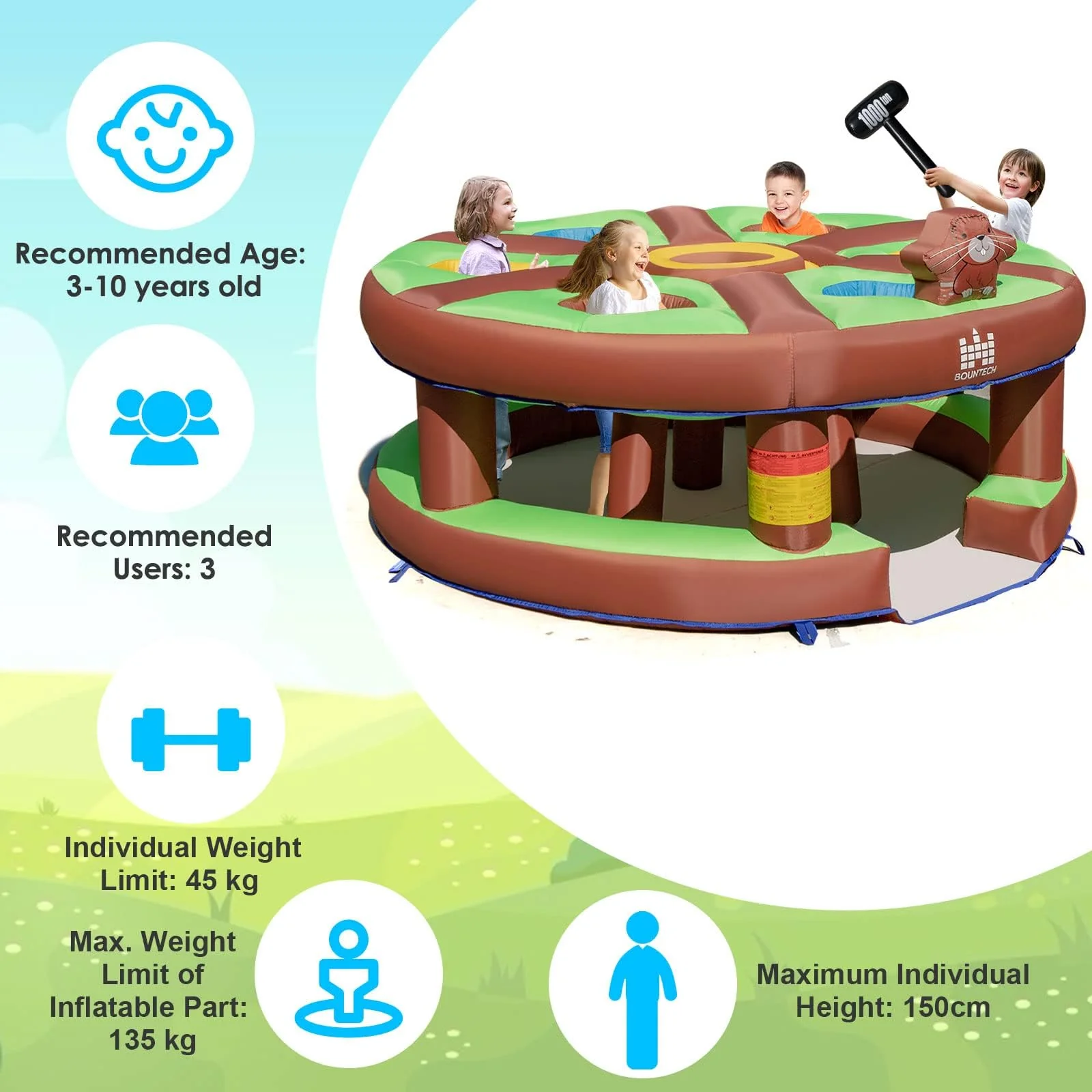 HONEY JOY Kids Inflatable Human Whack a Mole, Hammering & Pounding Bouncy Toy w/ 450w Blower - Image 3