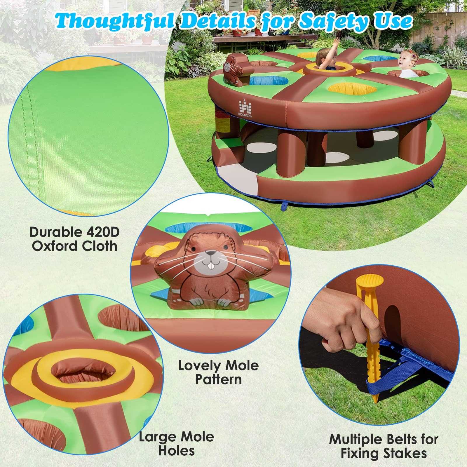 HONEY JOY Kids Inflatable Human Whack a Mole, Hammering & Pounding Bouncy Toy w/ 450w Blower - Image 5